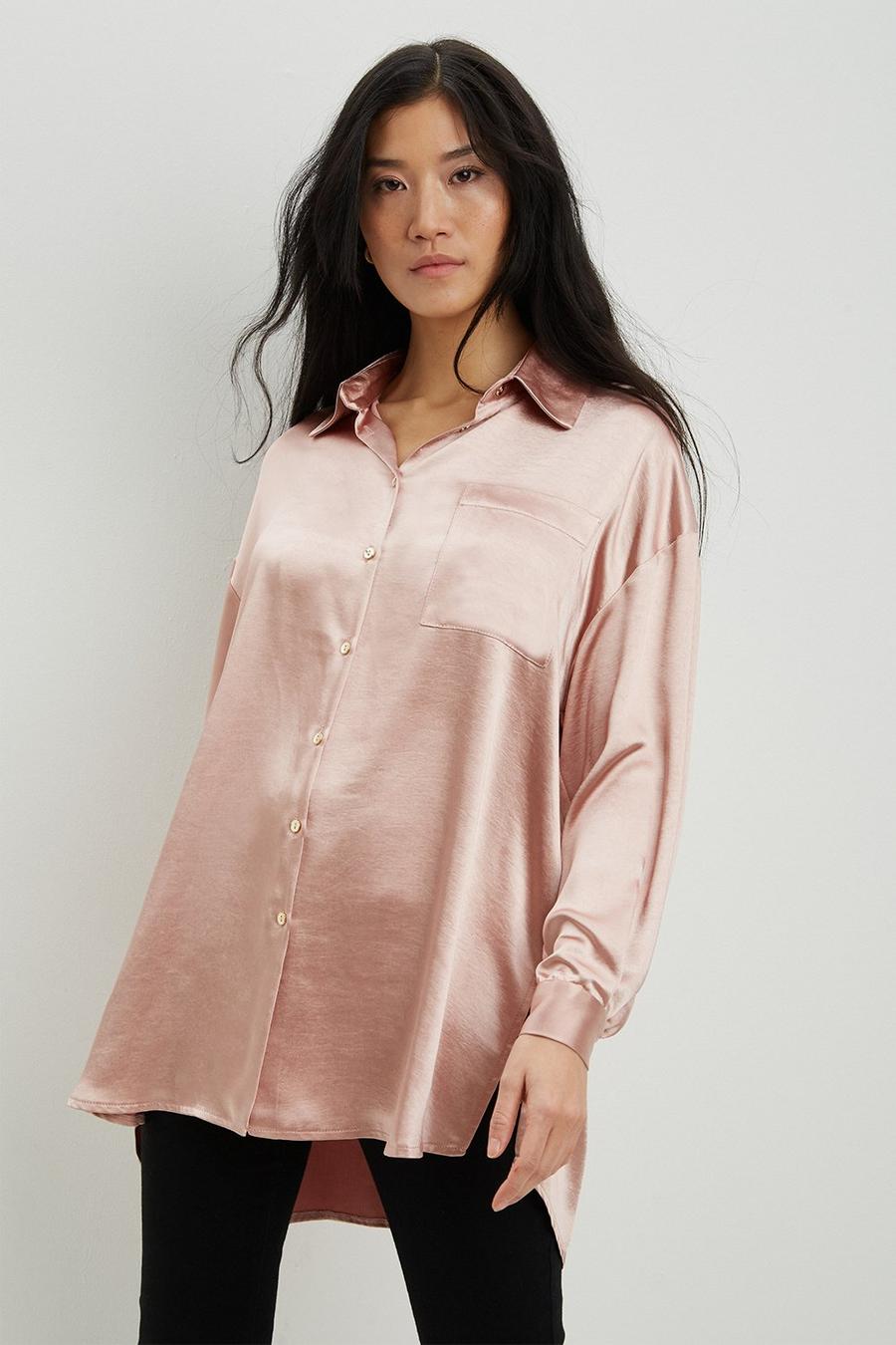 Pink Satin Oversized Shirt