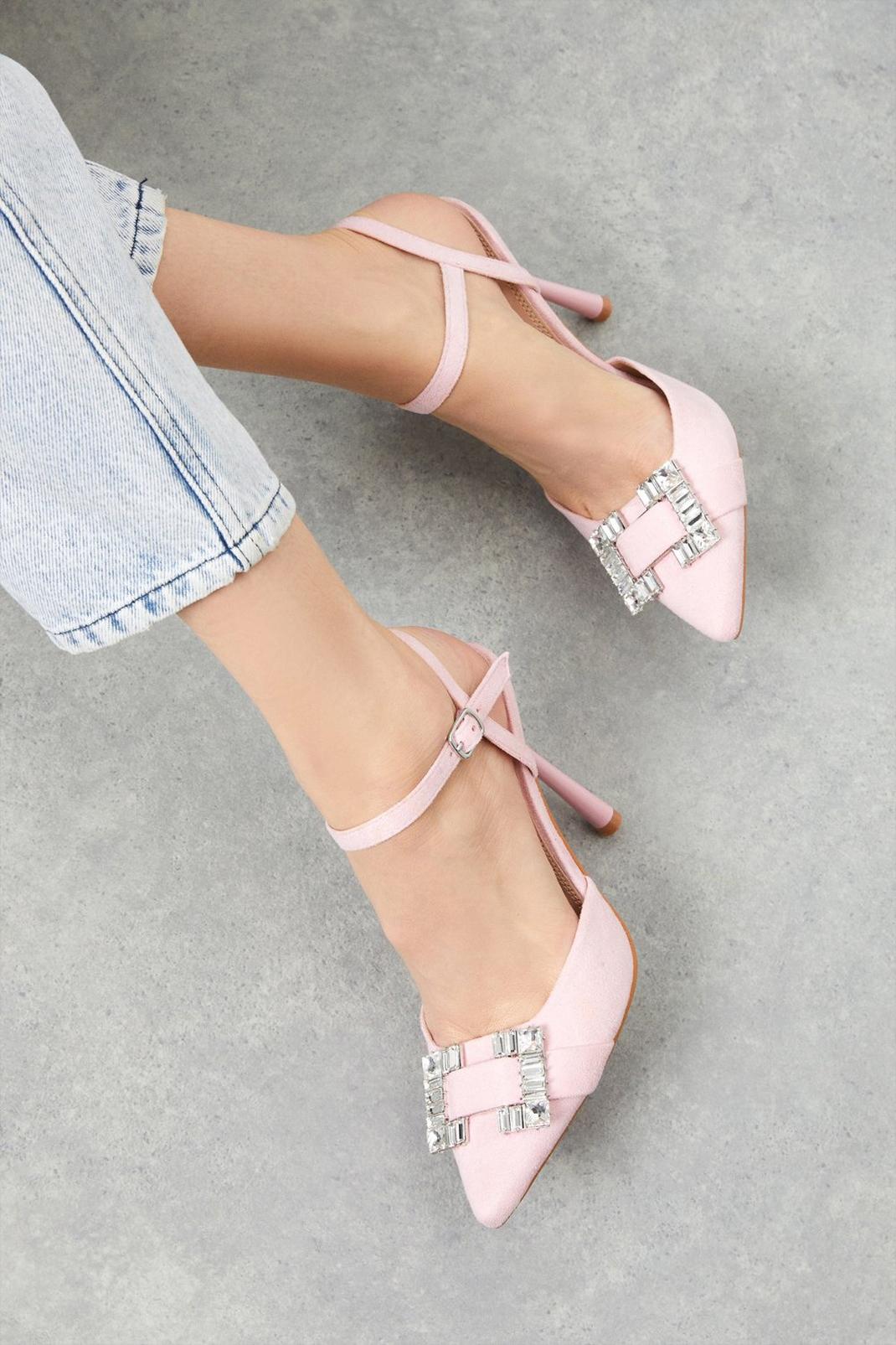 Pale pink Showcase Gorgeous Diamante Buckle Court Shoes image number 1