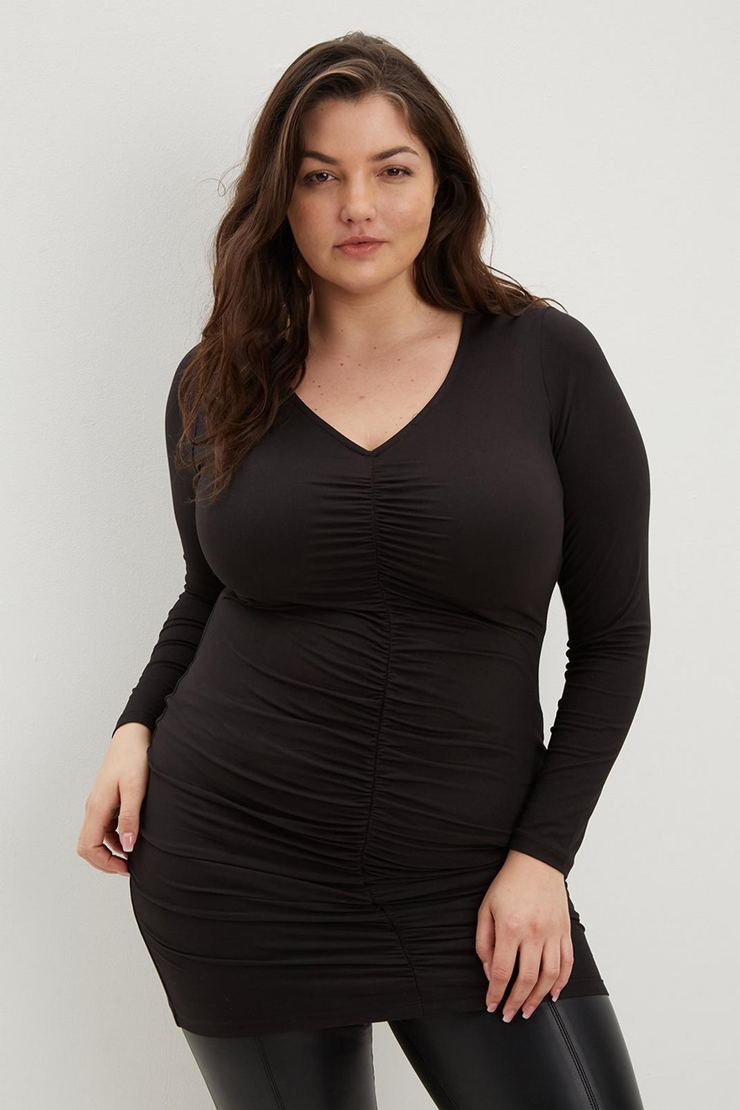 105 Curve Black Ruched Front Tunic image number 1
