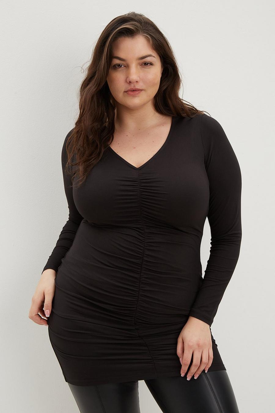 Curve Black Ruched Front Tunic