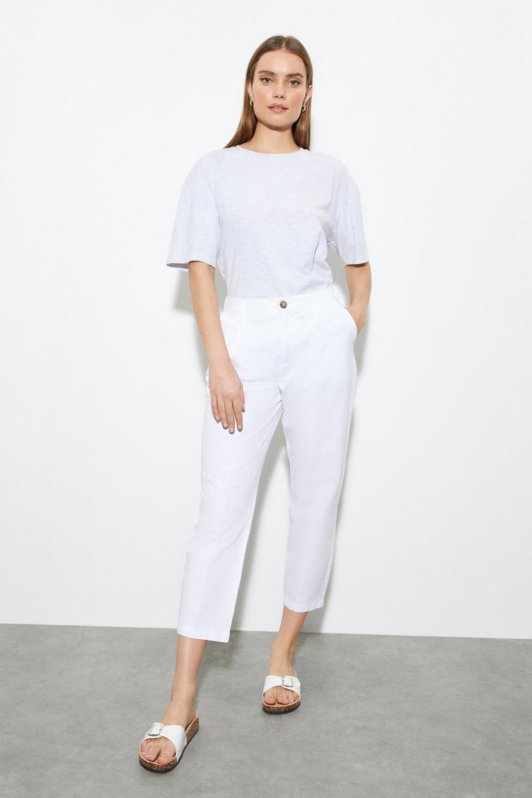 White Elastic Back Chino Trousers image number 1