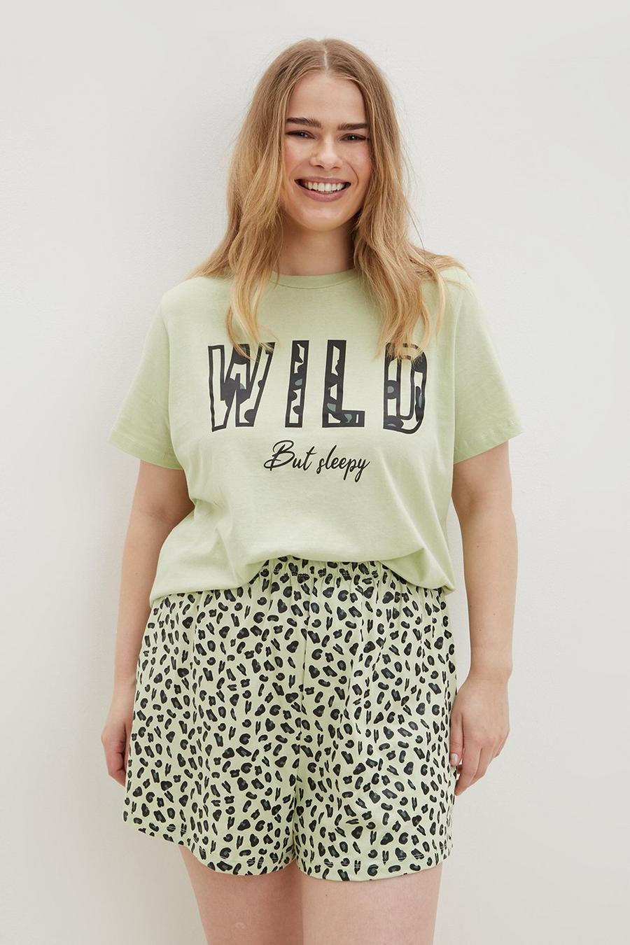 Curve Leopard Print T-shirt & Shorts Pj Set