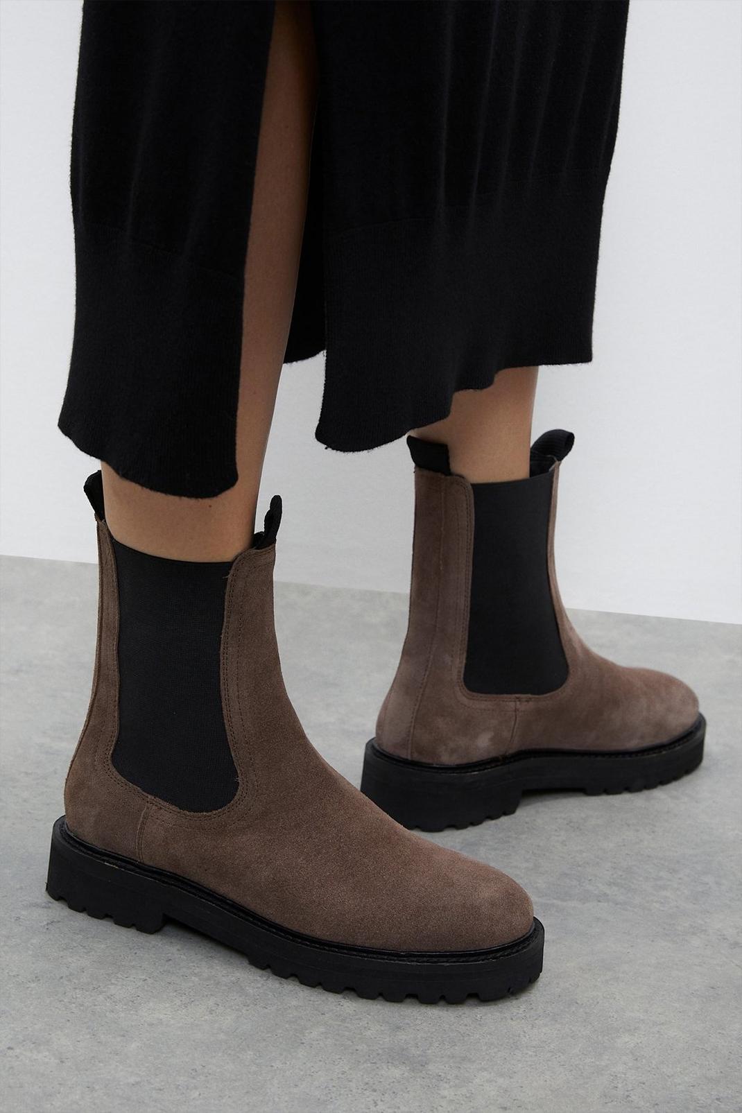 Taupe Principles: Ohana Cleated Suede Chelsea Boots image number 1