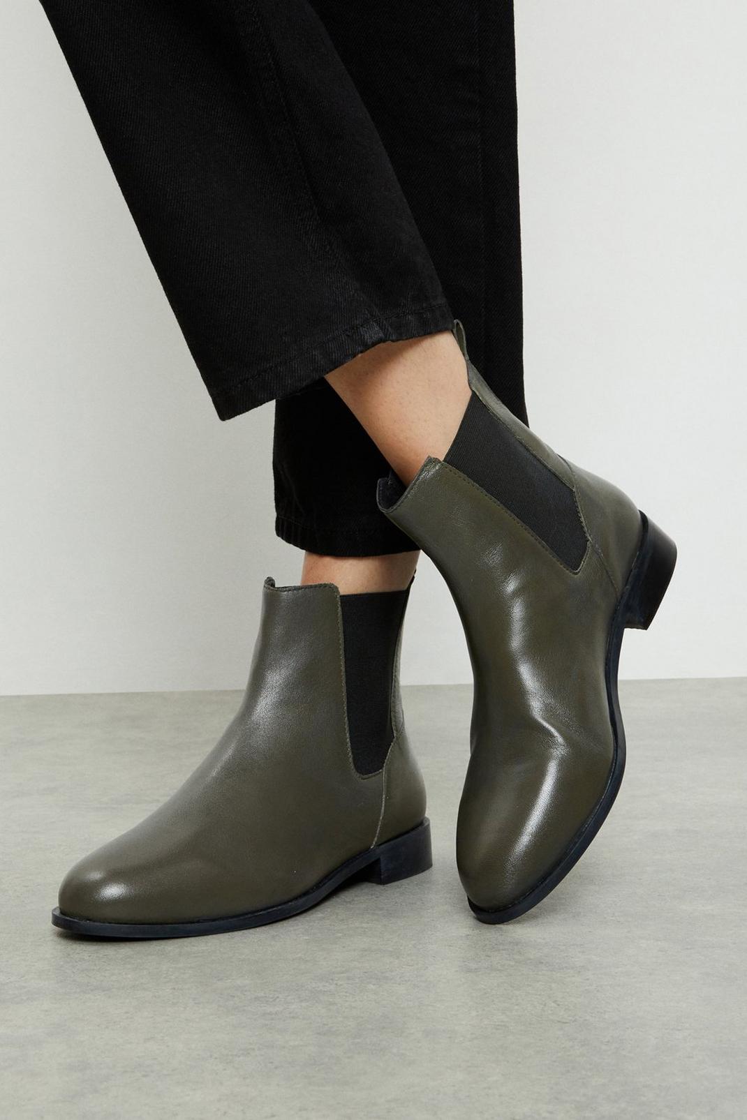 Khaki Good For The Sole: Wide Fit Leather Lucia Chelsea Boots image number 1