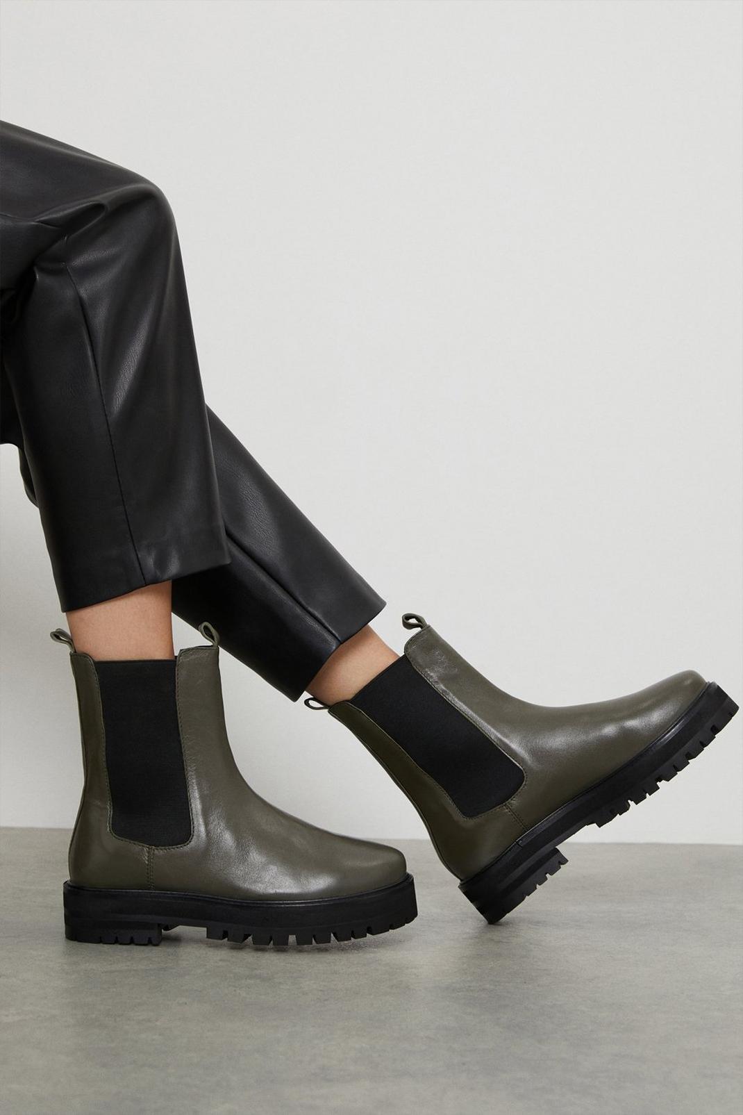 Khaki Faith: Wide Fit Oma Leather Chelsea Boots image number 1