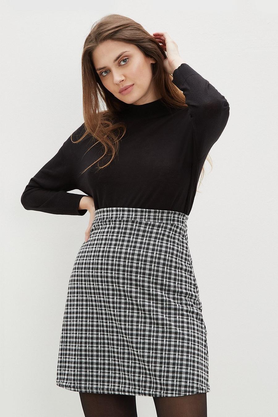 Tall Black Check Mini Skirt