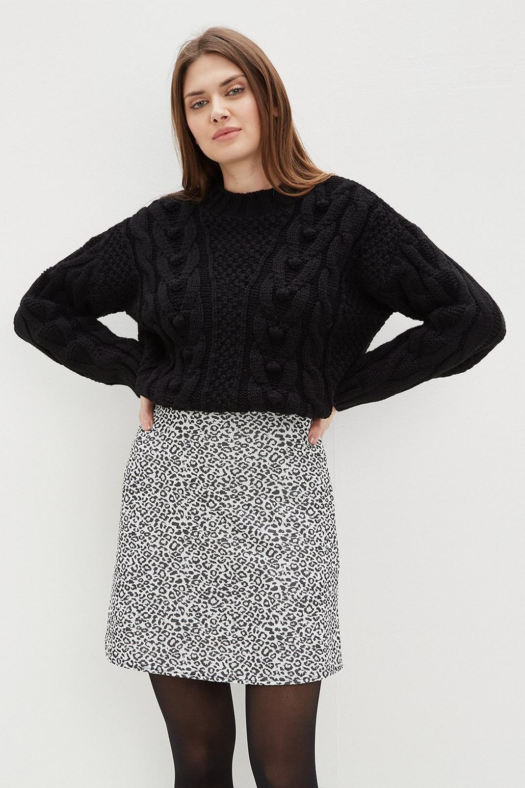 Black Tall Mono Leopard Mini Skirt image number 1