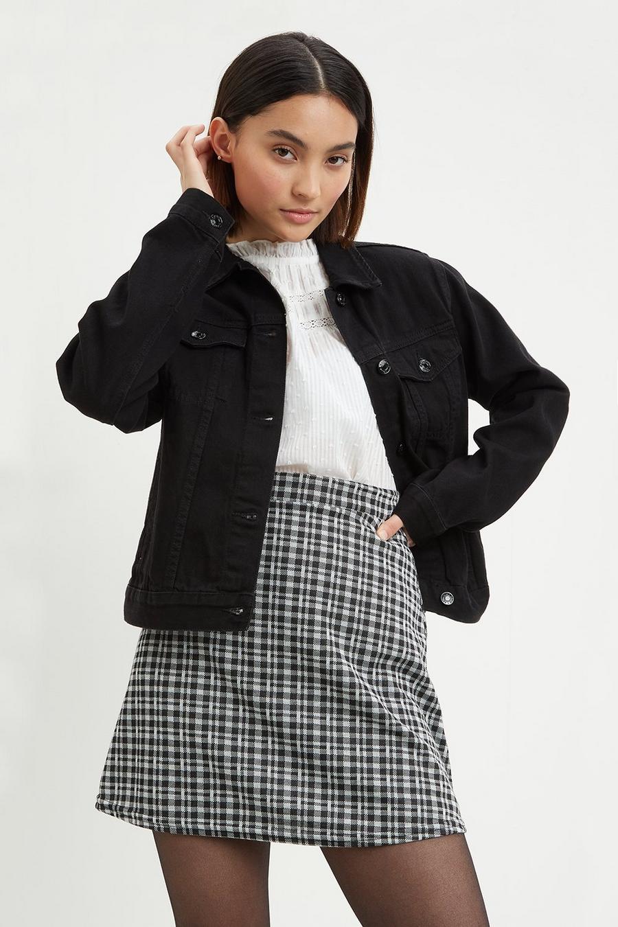 Petite Black Check Mini Skirt