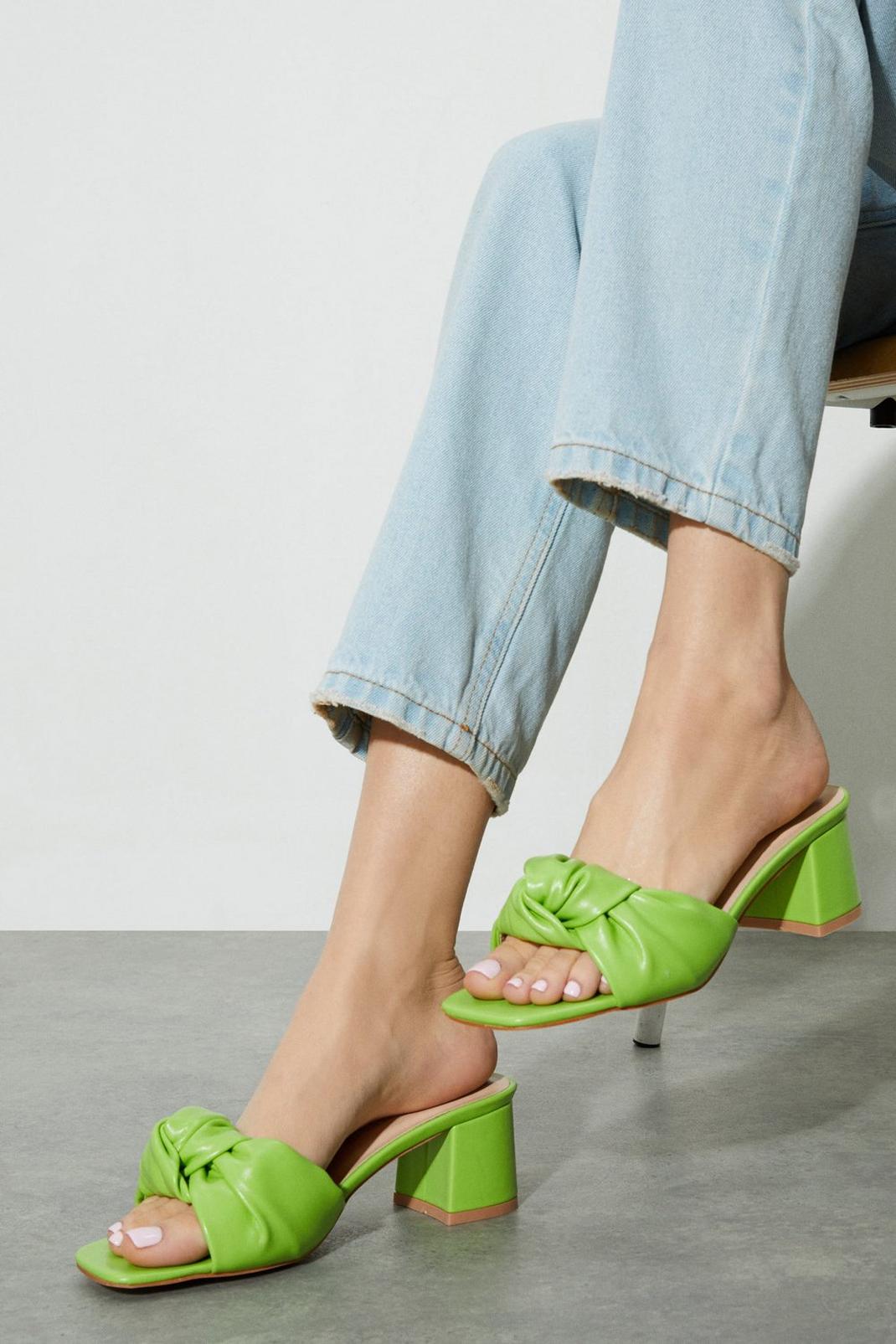 Lime Stow Knot Block Heel Shoes image number 1