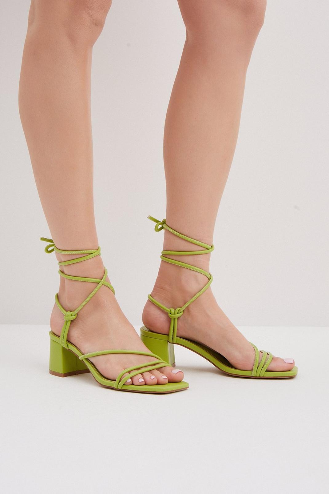 Green Swerve Knotted Lace Up Heeled Sandal image number 1