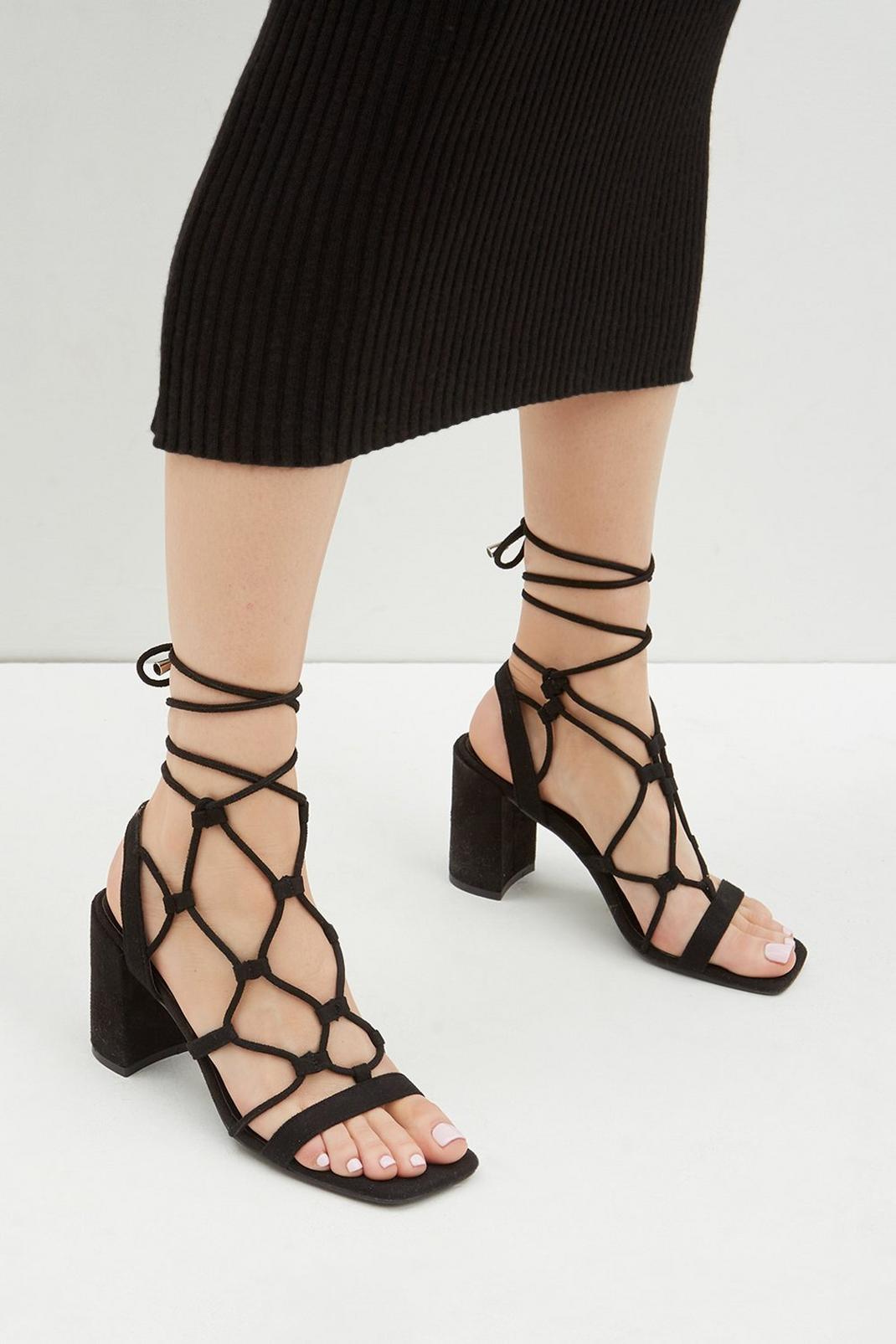 Black Swoon Woven Lace Up Sandals image number 1