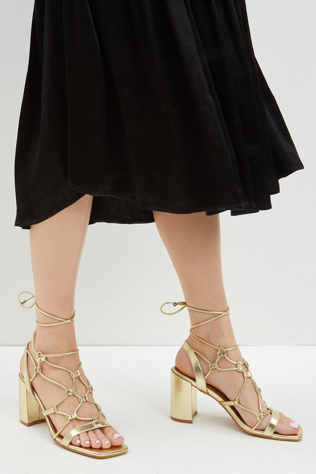 Gold Swoon Woven Lace Up Sandals image number 1