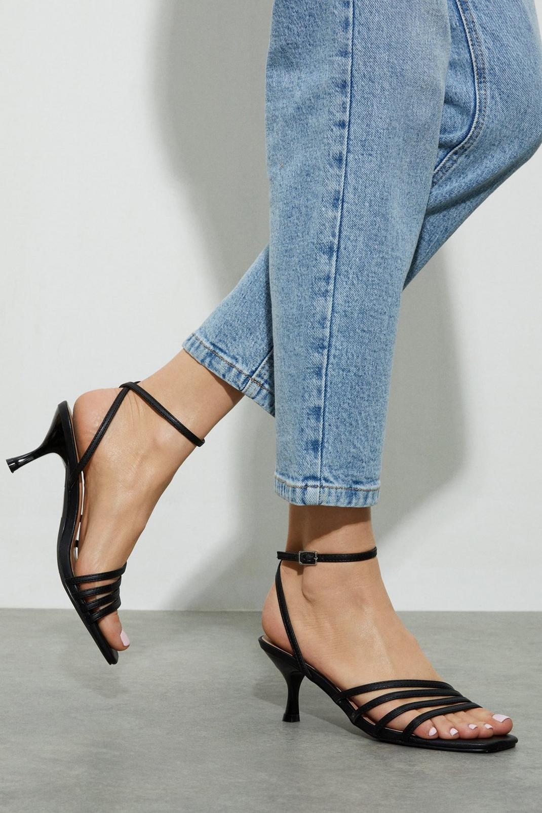 Black Sana Strappy Mid Heel Sandals image number 1
