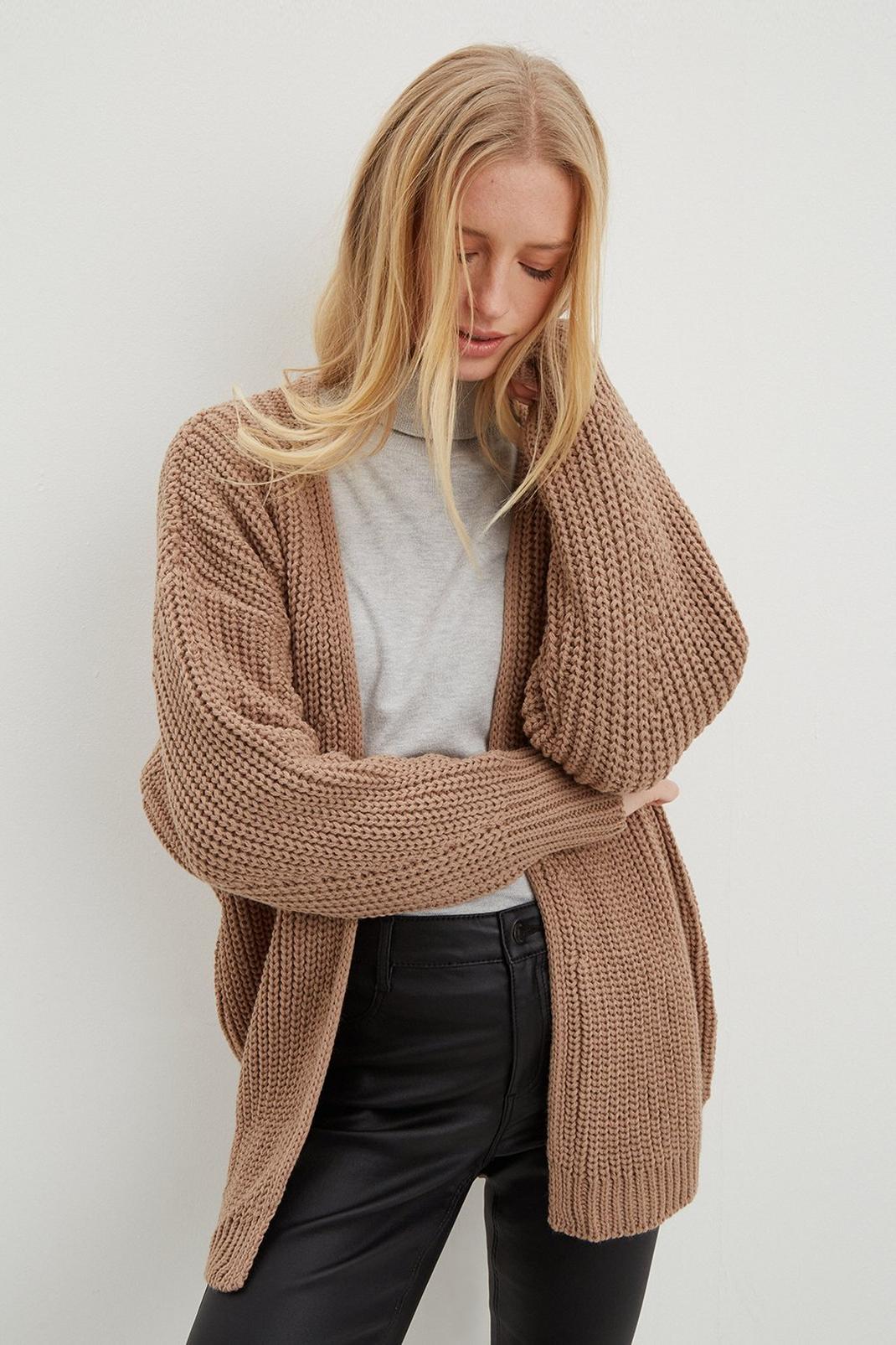 Camel Chunky Knit Cardigan image number 1