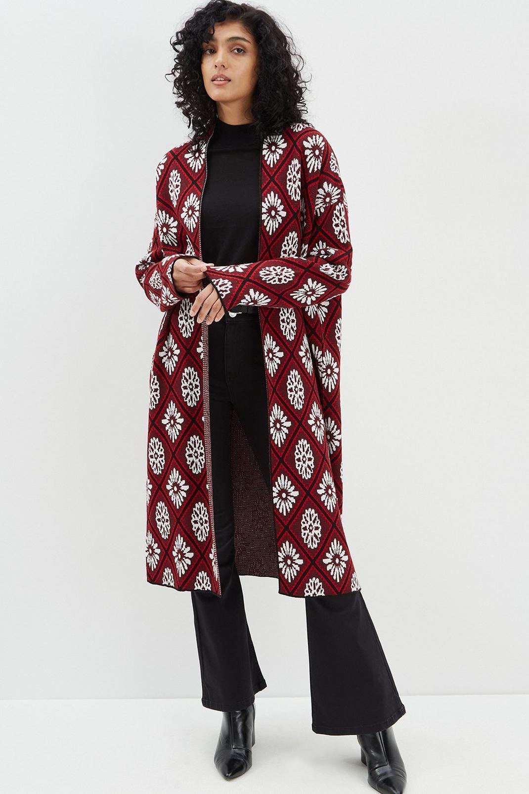 Claret All Over Printed Cardigan image number 1