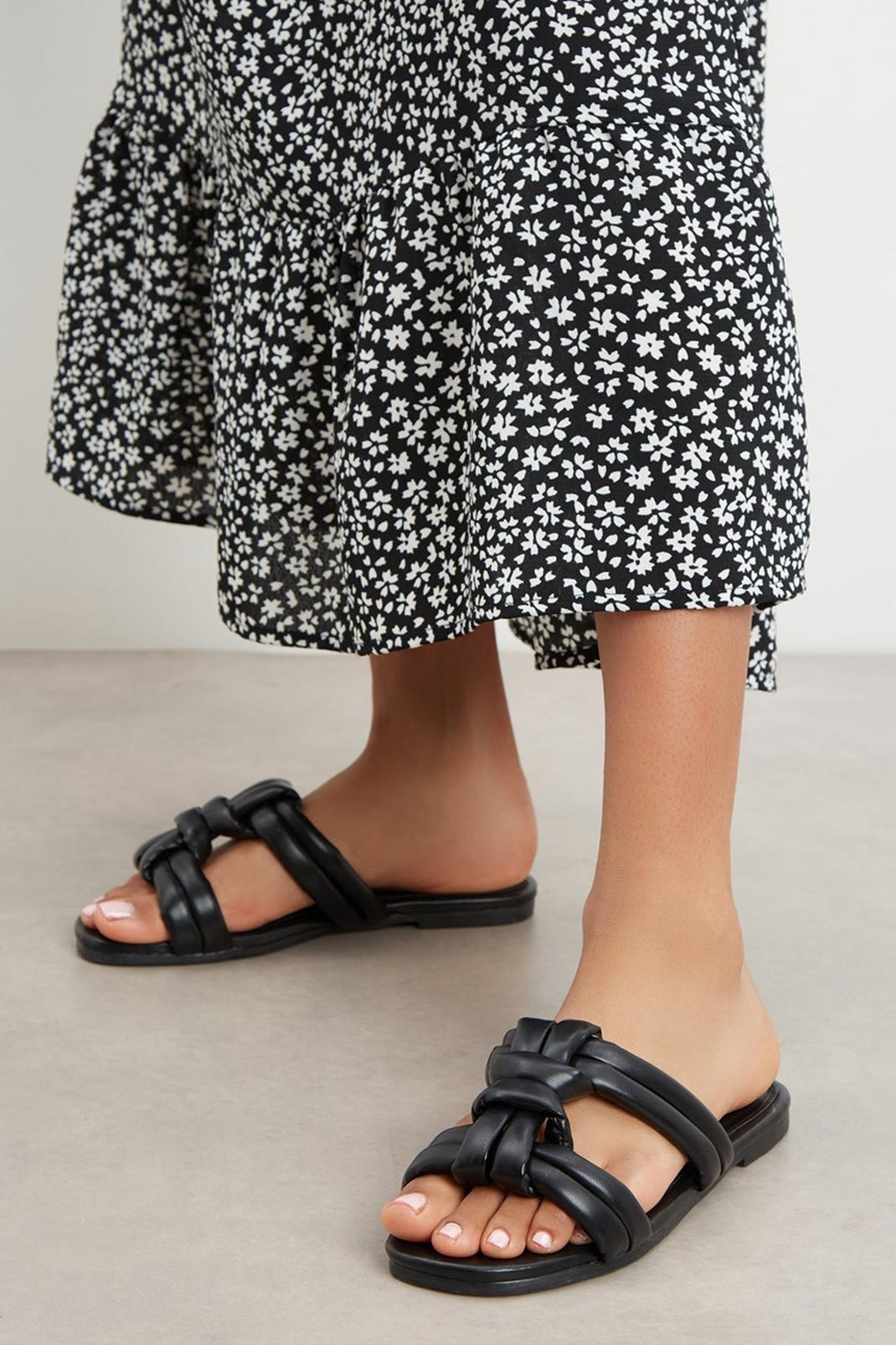 Black Principles: Florence Knotted T Bar Flat Sandal image number 1