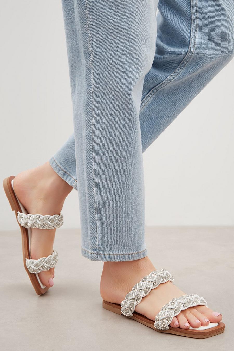 Faith: Bobbie Diamante Flat Plaited Sandal