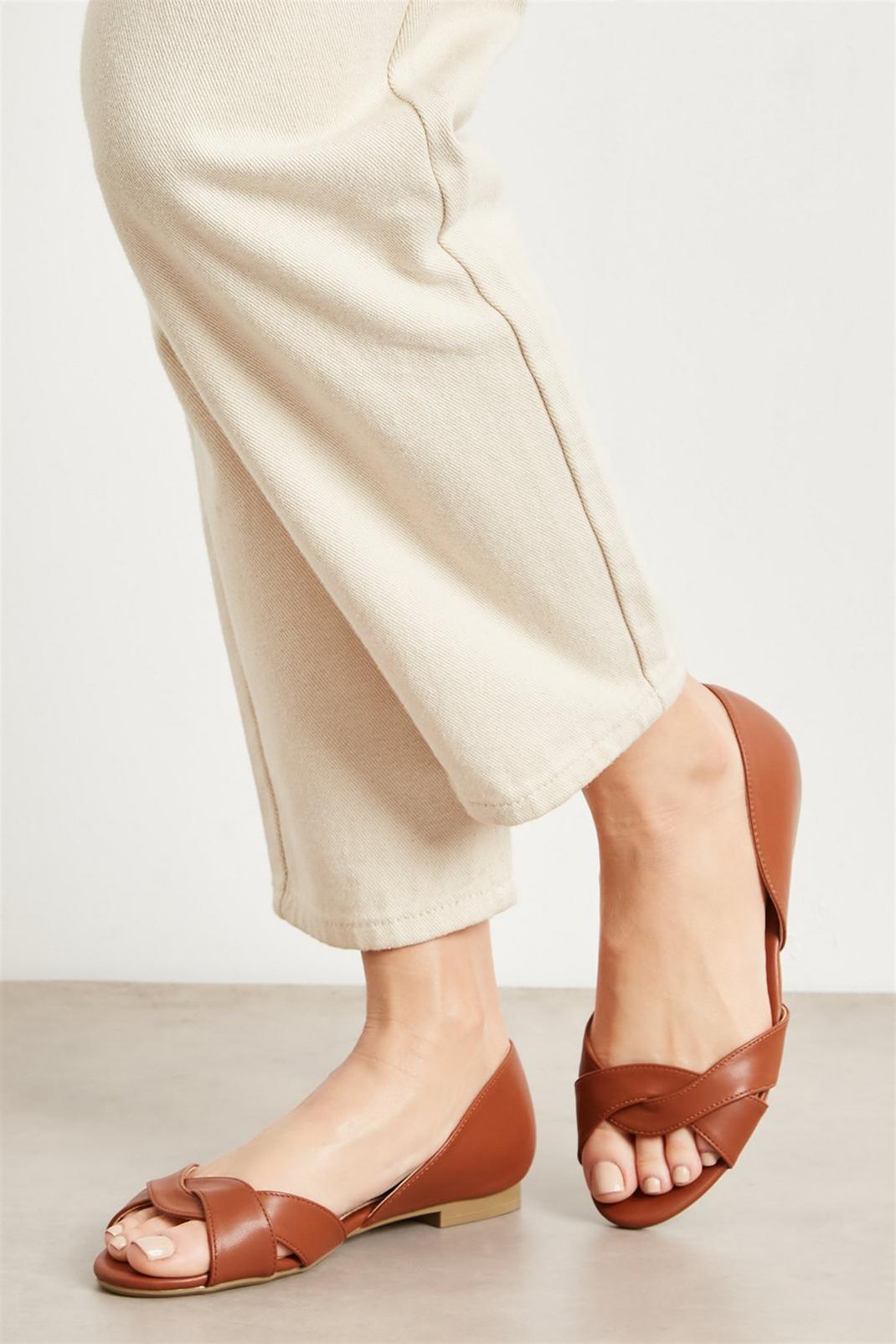 Tan Faith: Wide Fit Frankie Flat Open Toe Ballet Flats image number 1