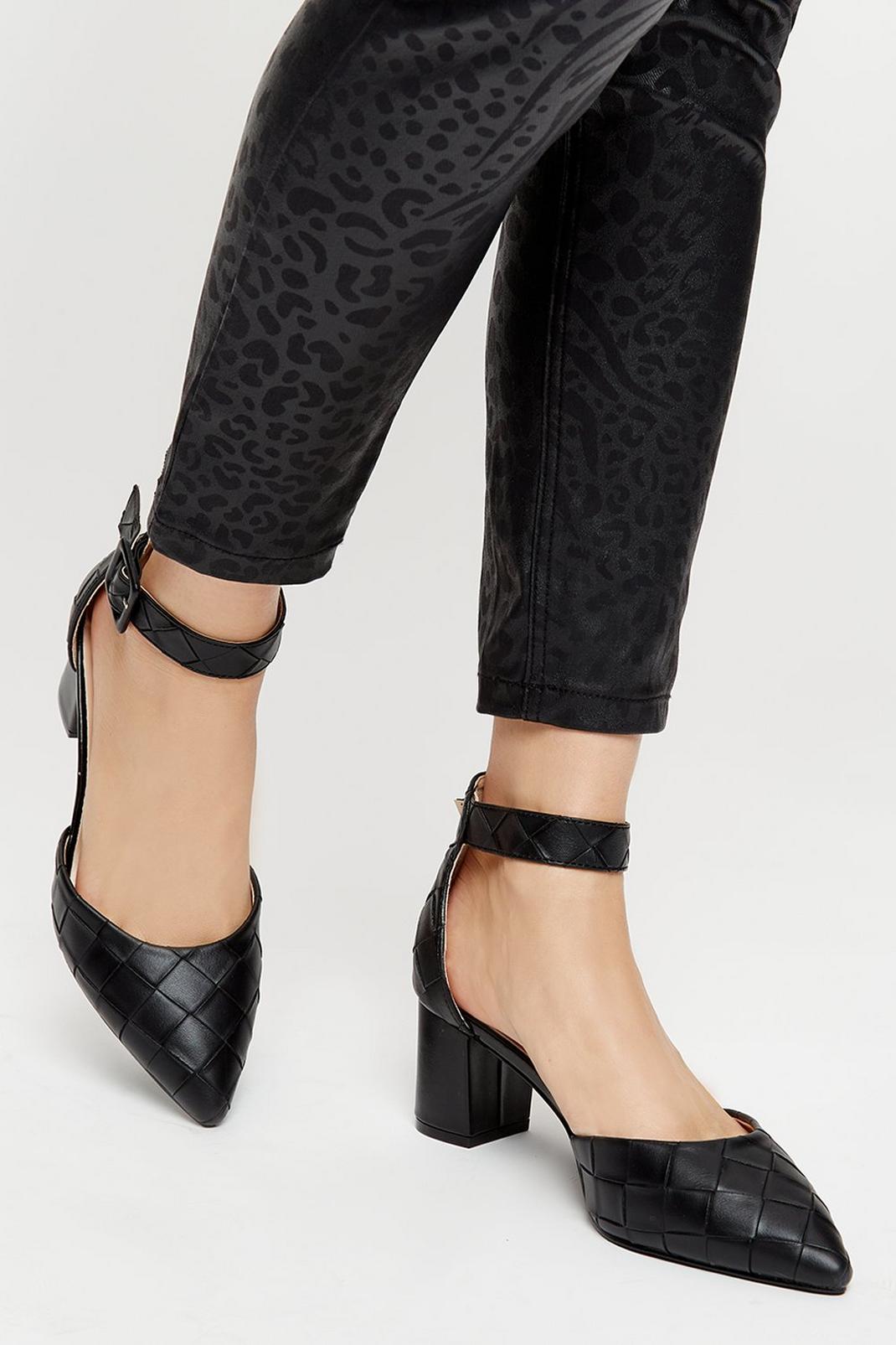 Black Ethel Two Part Pointed Woven Court Shoe image number 1