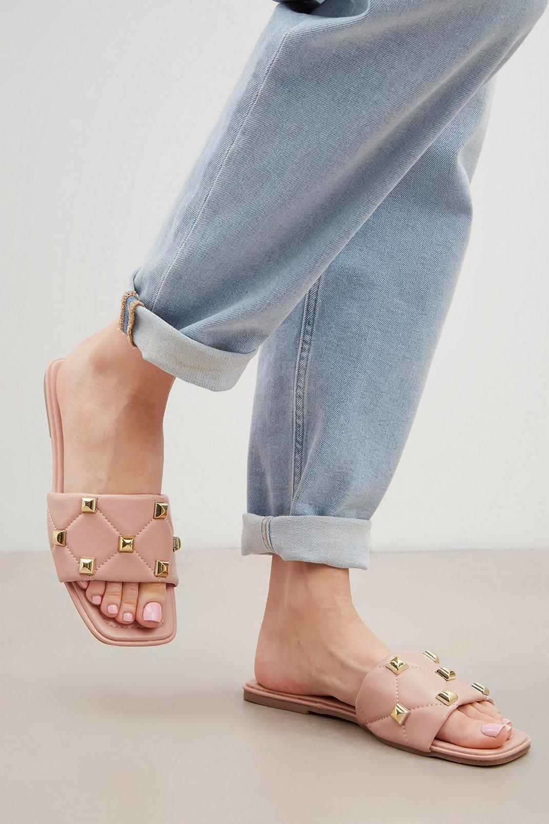 Blush Faith: Fern Quilted Studded Flat Sandal image number 1