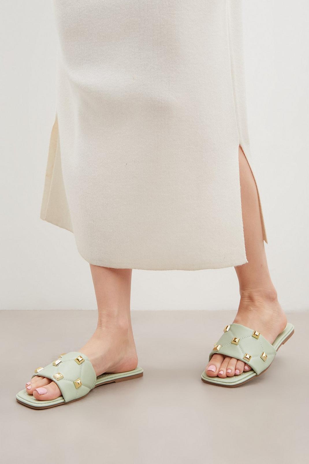 Green Faith: Fern Quilted Studded Flat Sandal image number 1