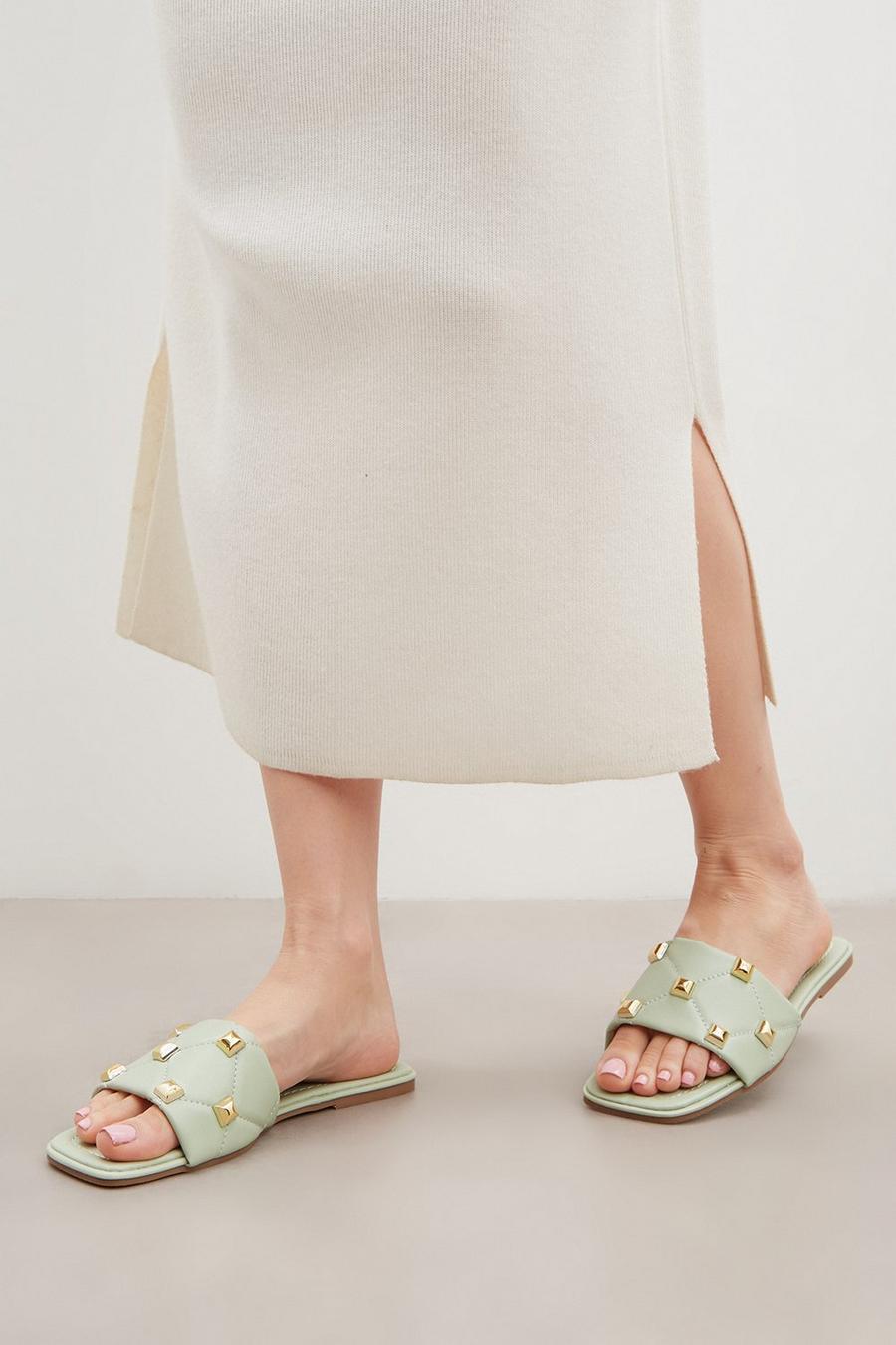 Faith: Fern Quilted Studded Flat Sandal