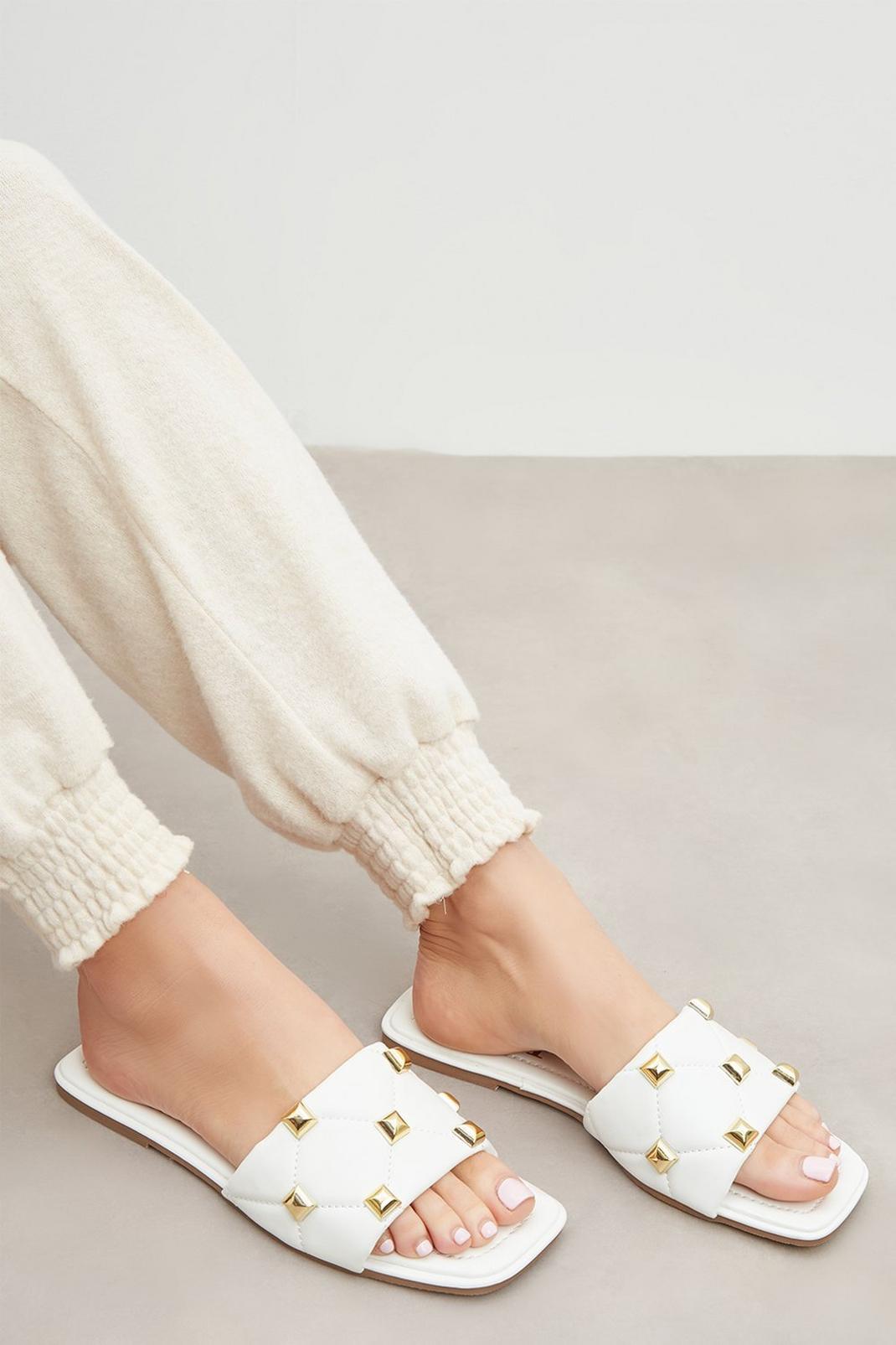 White Faith: Fern Quilted Studded Flat Sandal image number 1