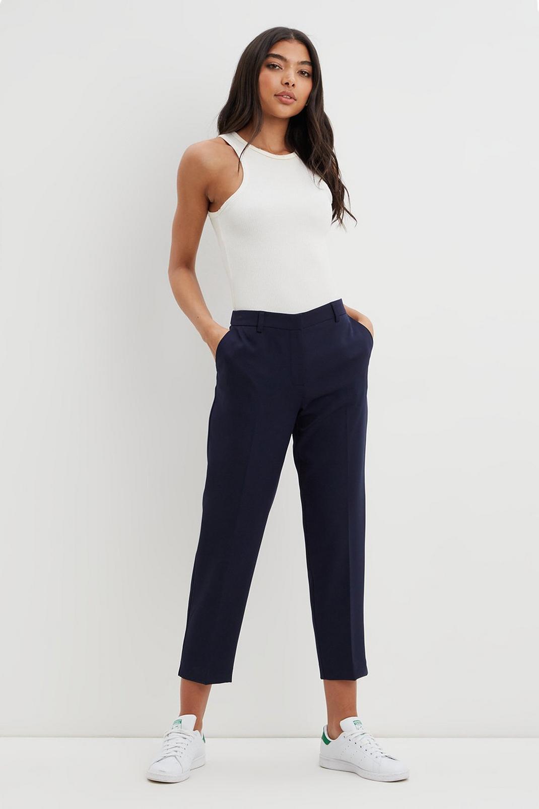 Navy Slim Ankle Grazer Trousers image number 1