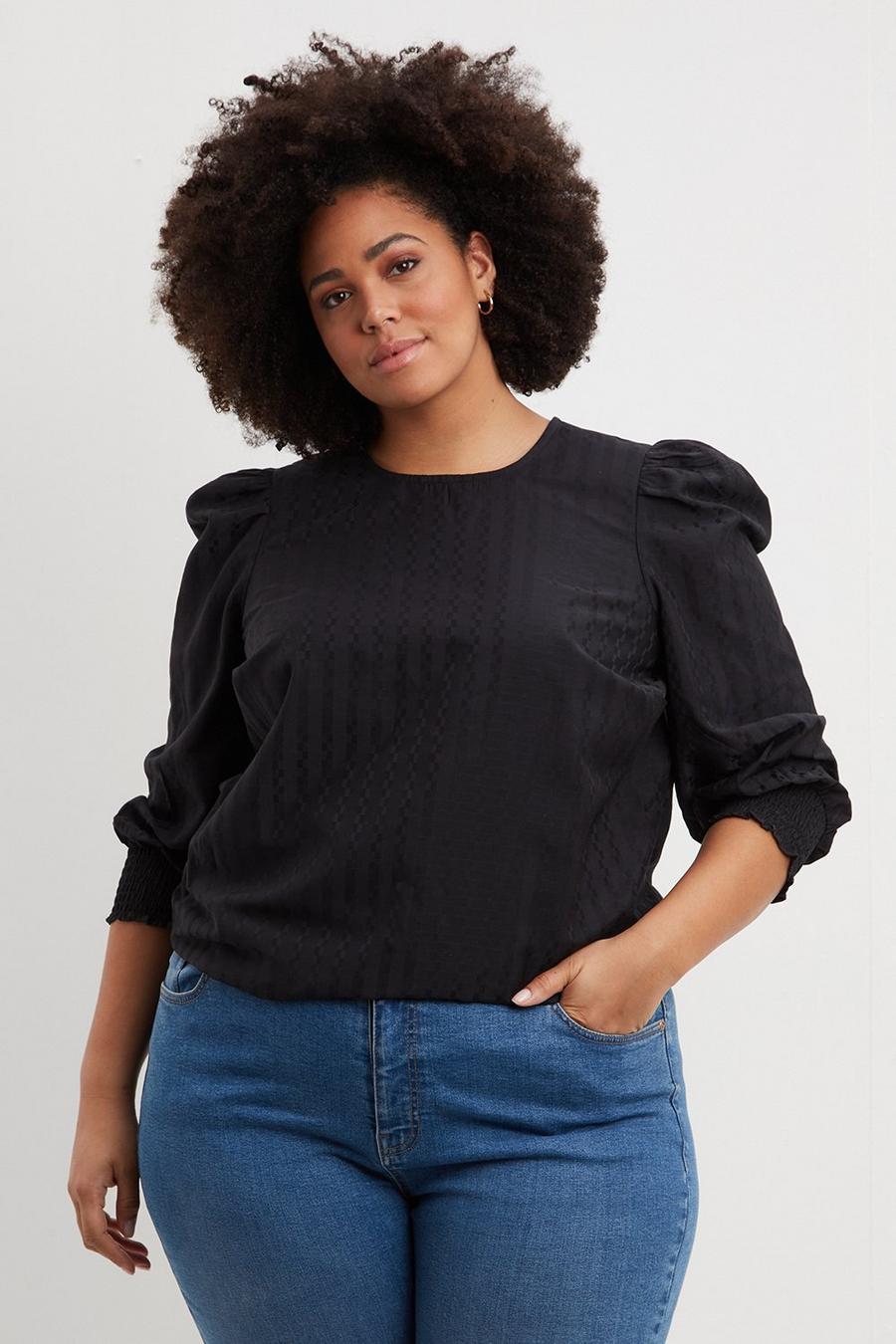 Curve Textured Ruch Long Sleeve Top