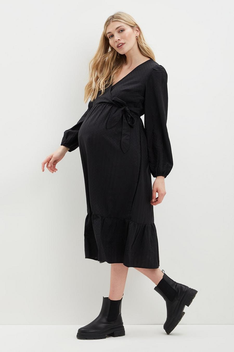 Maternity Textured Wrap Midi Dress