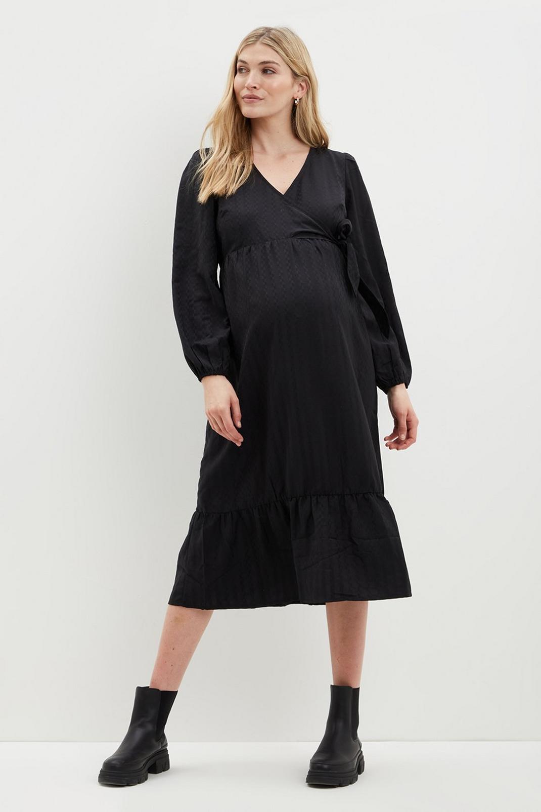 105 Maternity Textured Wrap Midi Dress image number 2