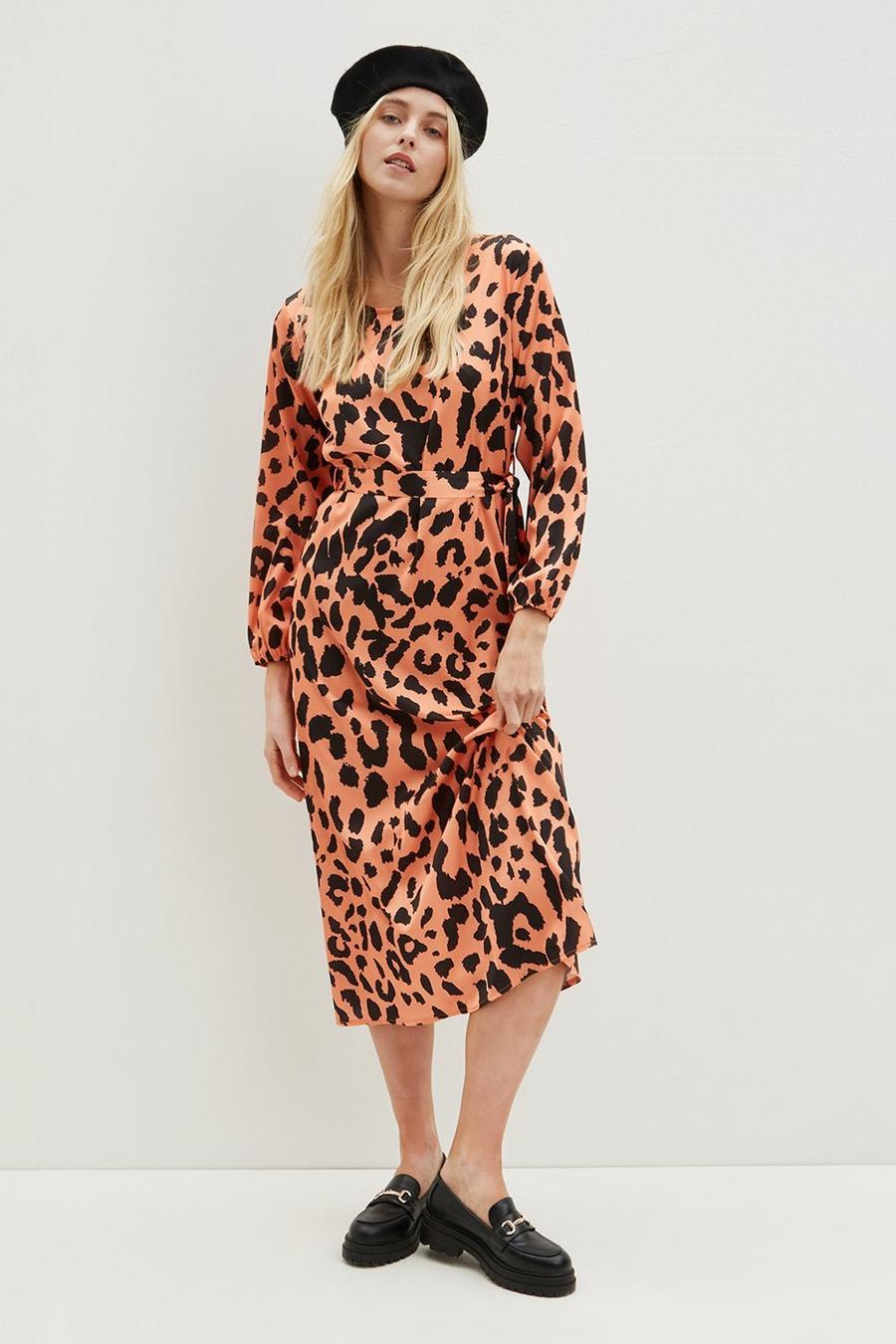 Orange Leopard Satin Maxi Dress