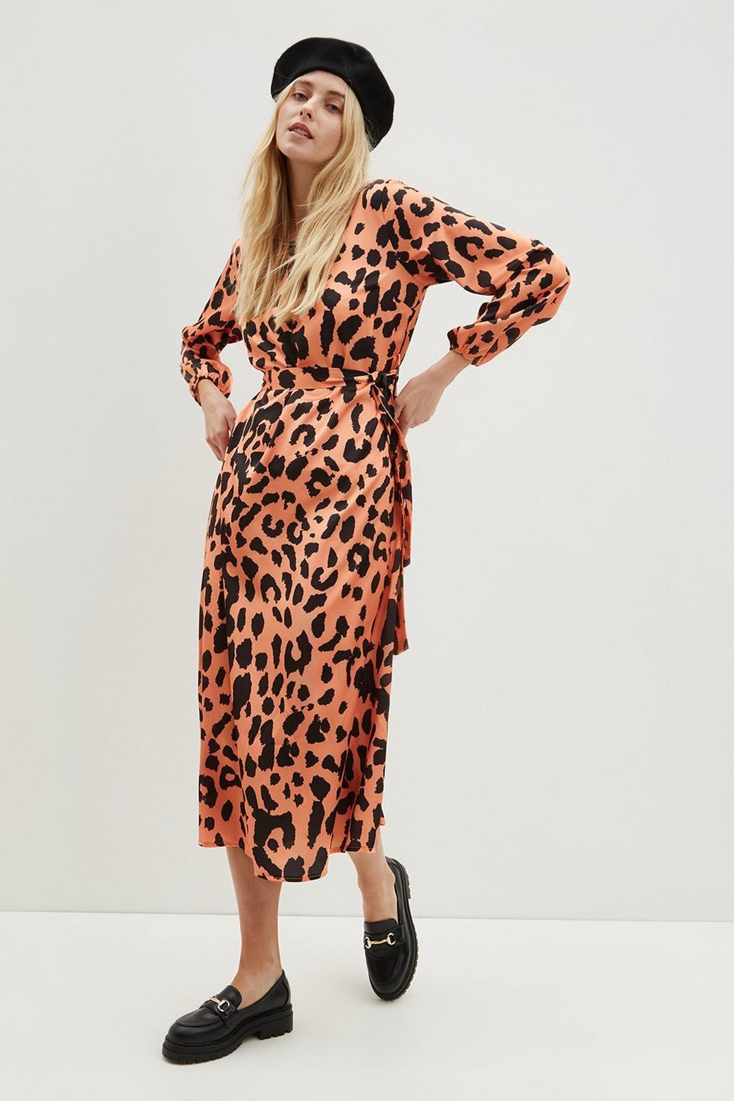 113 Orange Leopard Satin Maxi Dress image number 2