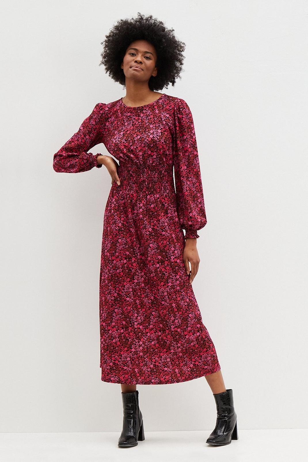 144 Tall Ditsy Floral Shirred Waist Midi Dress image number 2