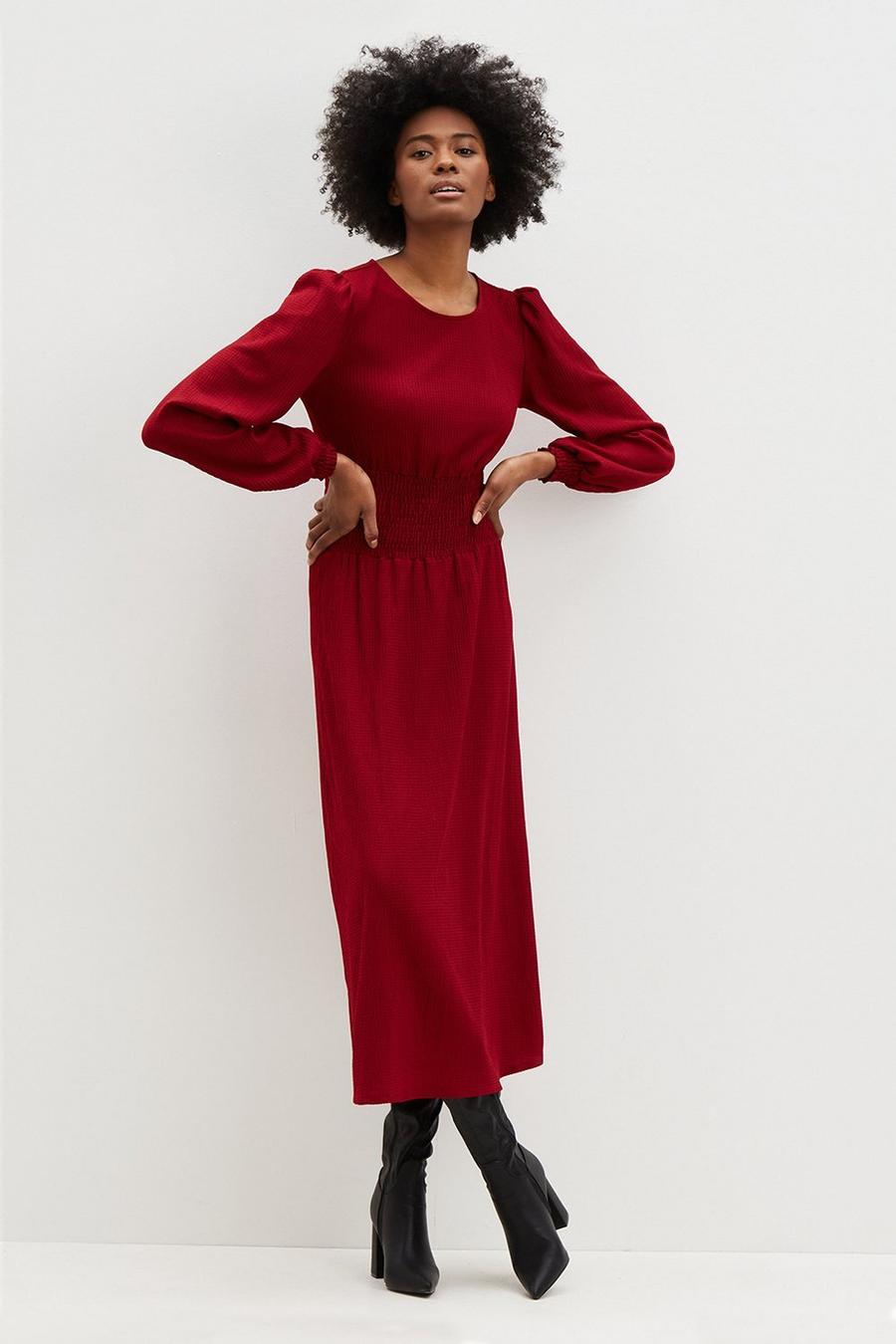 Tall Berry Shirred Waist Midi Dress