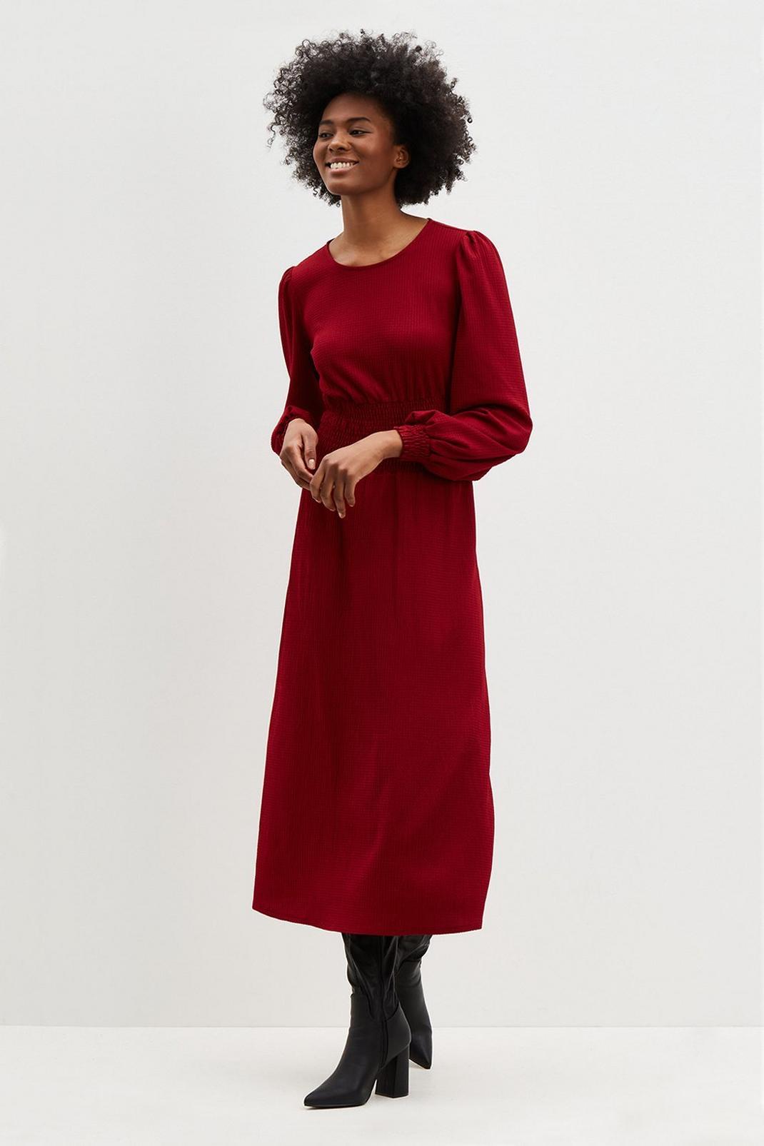 104 Tall Berry Shirred Waist Midi Dress  image number 2