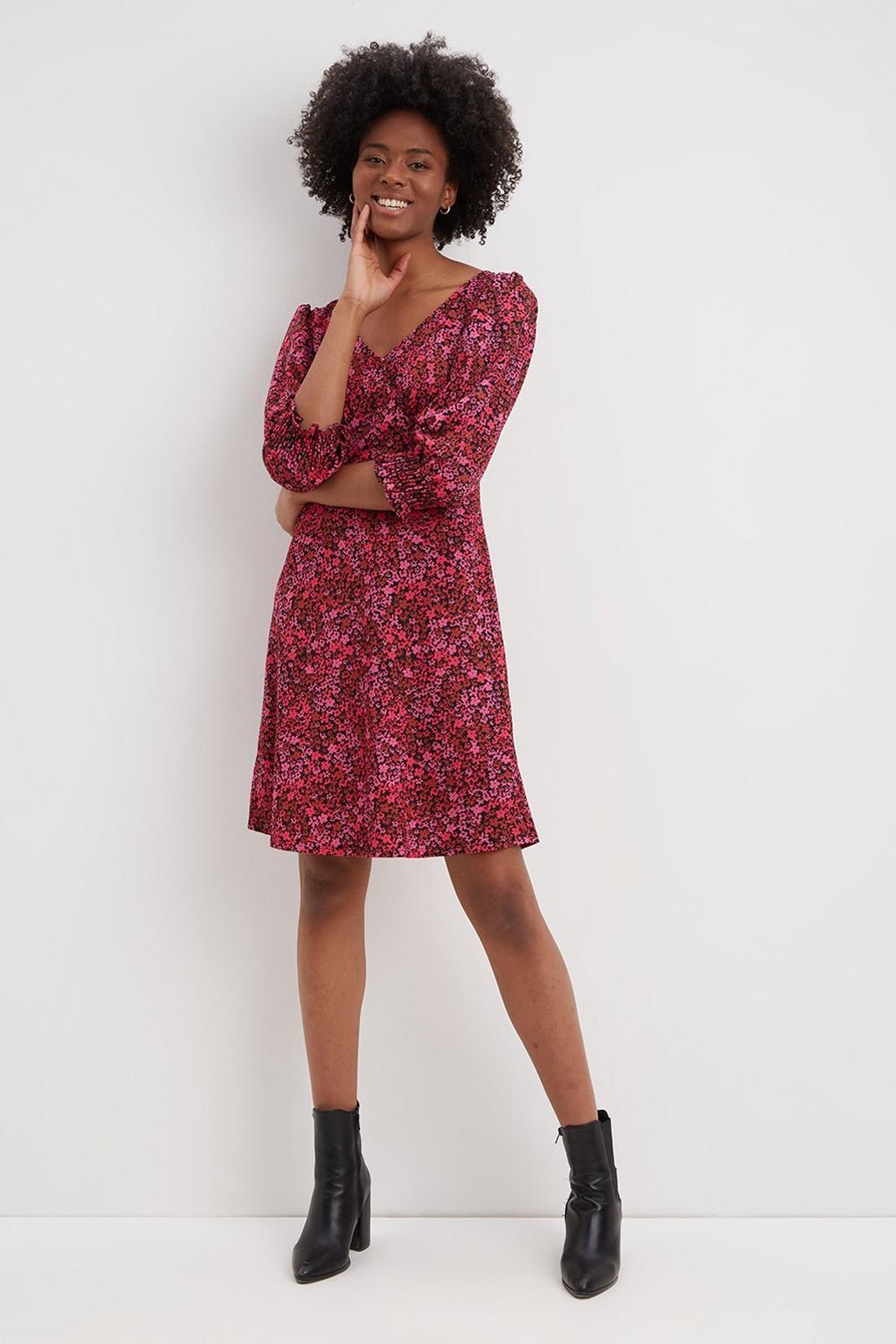 Multi Tall  Ditsy Floral Empire Seam Mini Dress image number 1