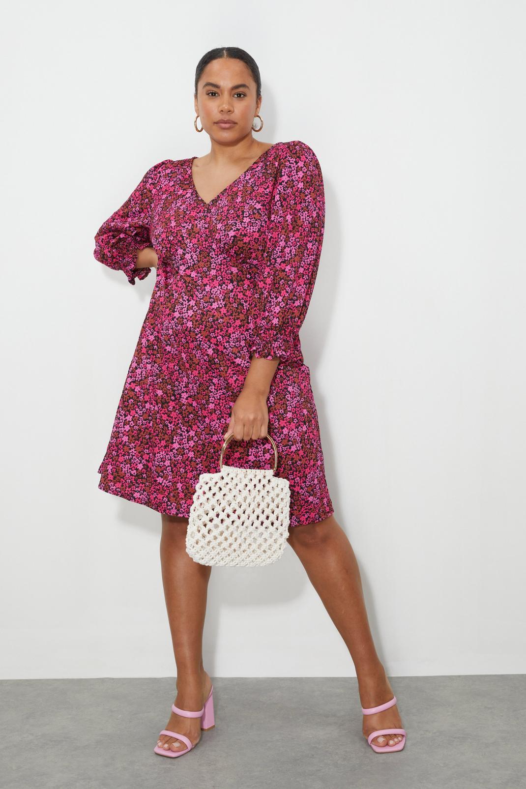 144 Curve Ditsy Floral Empire Seam Mini Dress image number 1