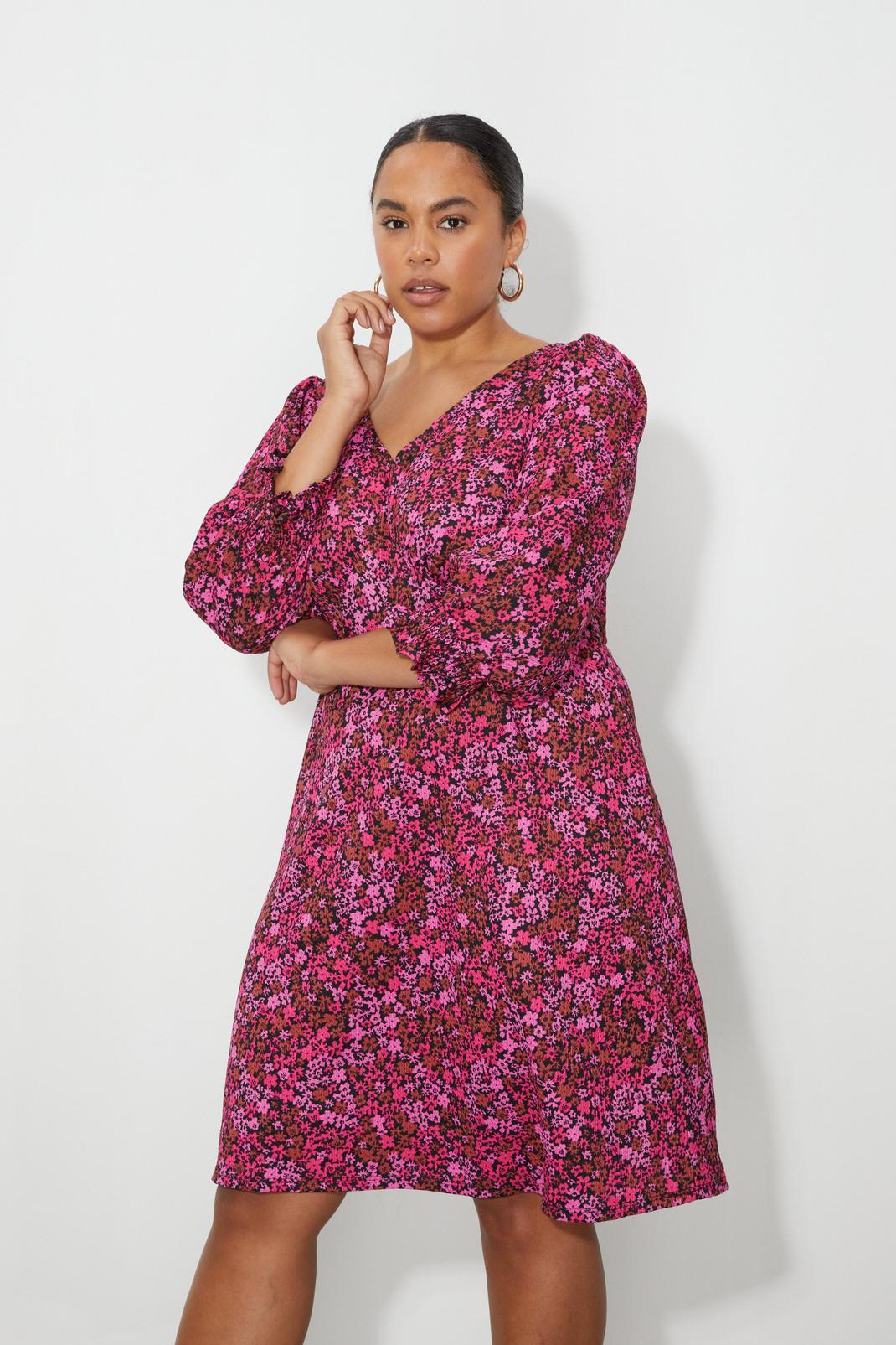144 Curve Ditsy Floral Empire Seam Mini Dress image number 2