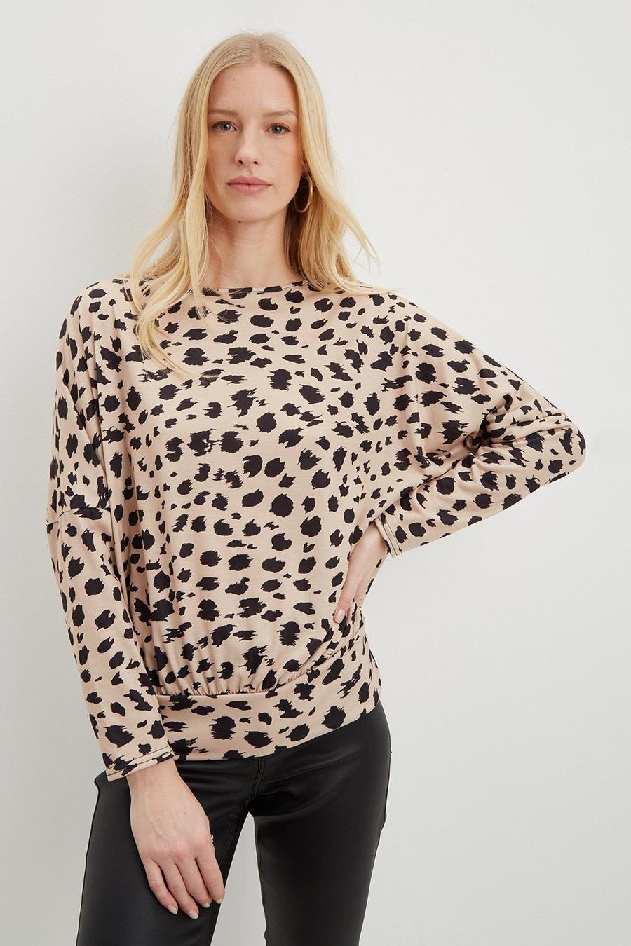 Recycled Leopard Long Sleeve Banded Hem Top