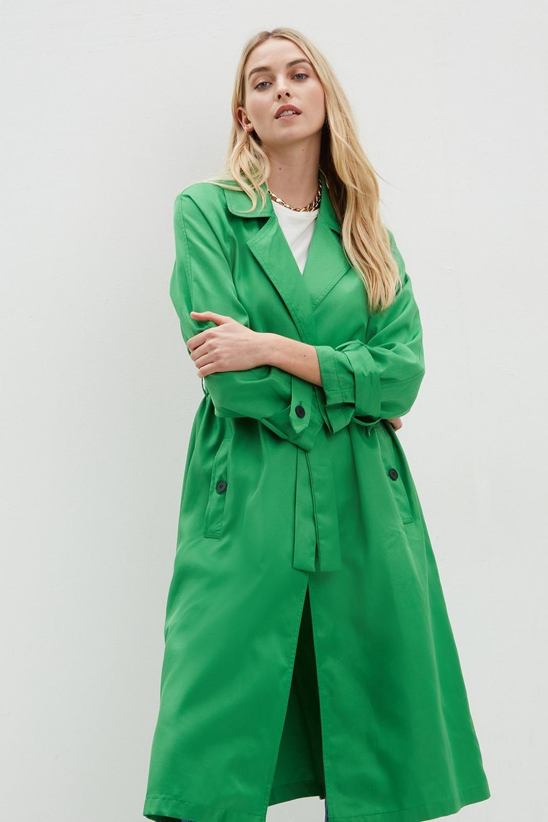 Green Longline Belted Trench Coat image number 1