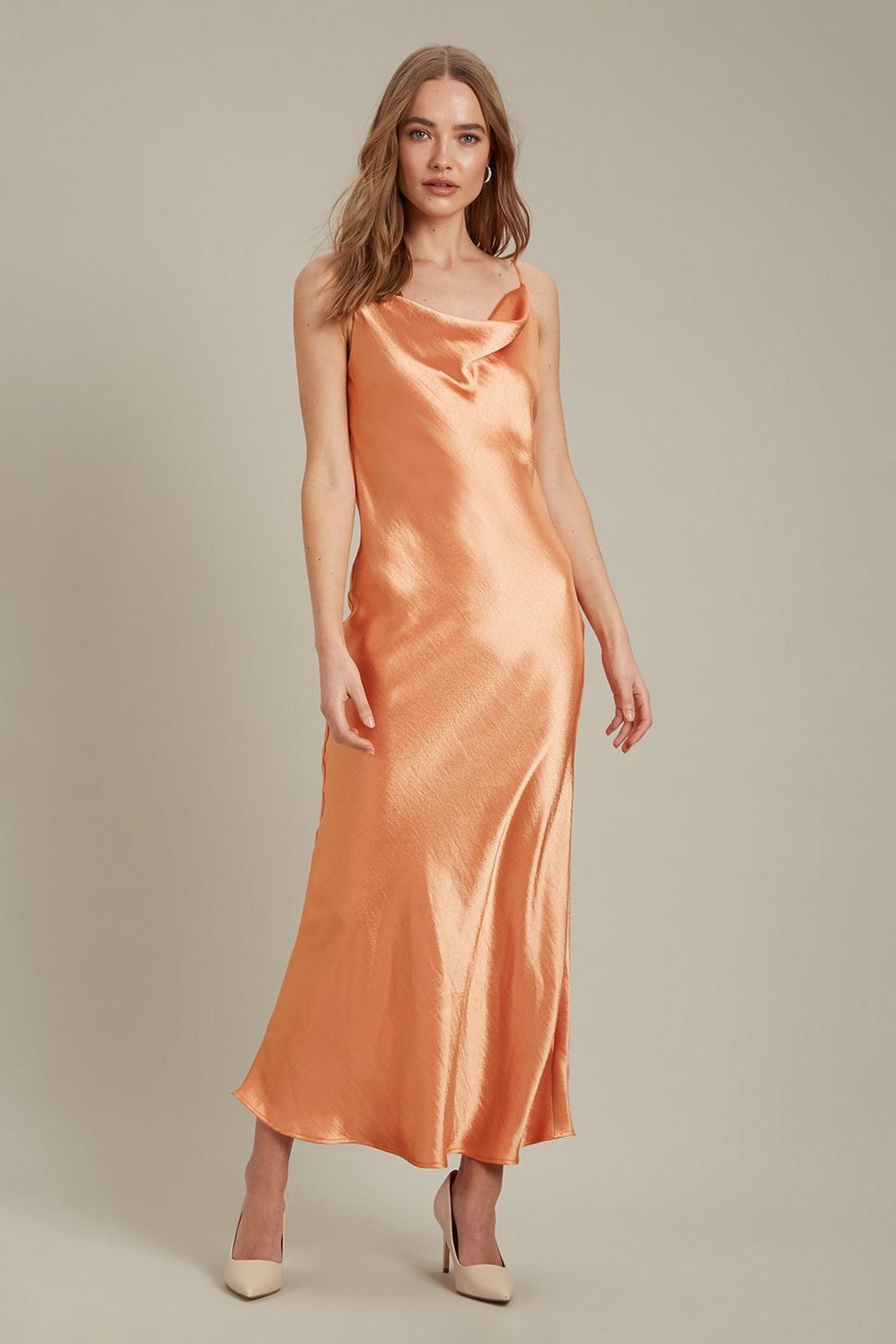 Apricot Satin Maxi Tie Back Slip Dress image number 1