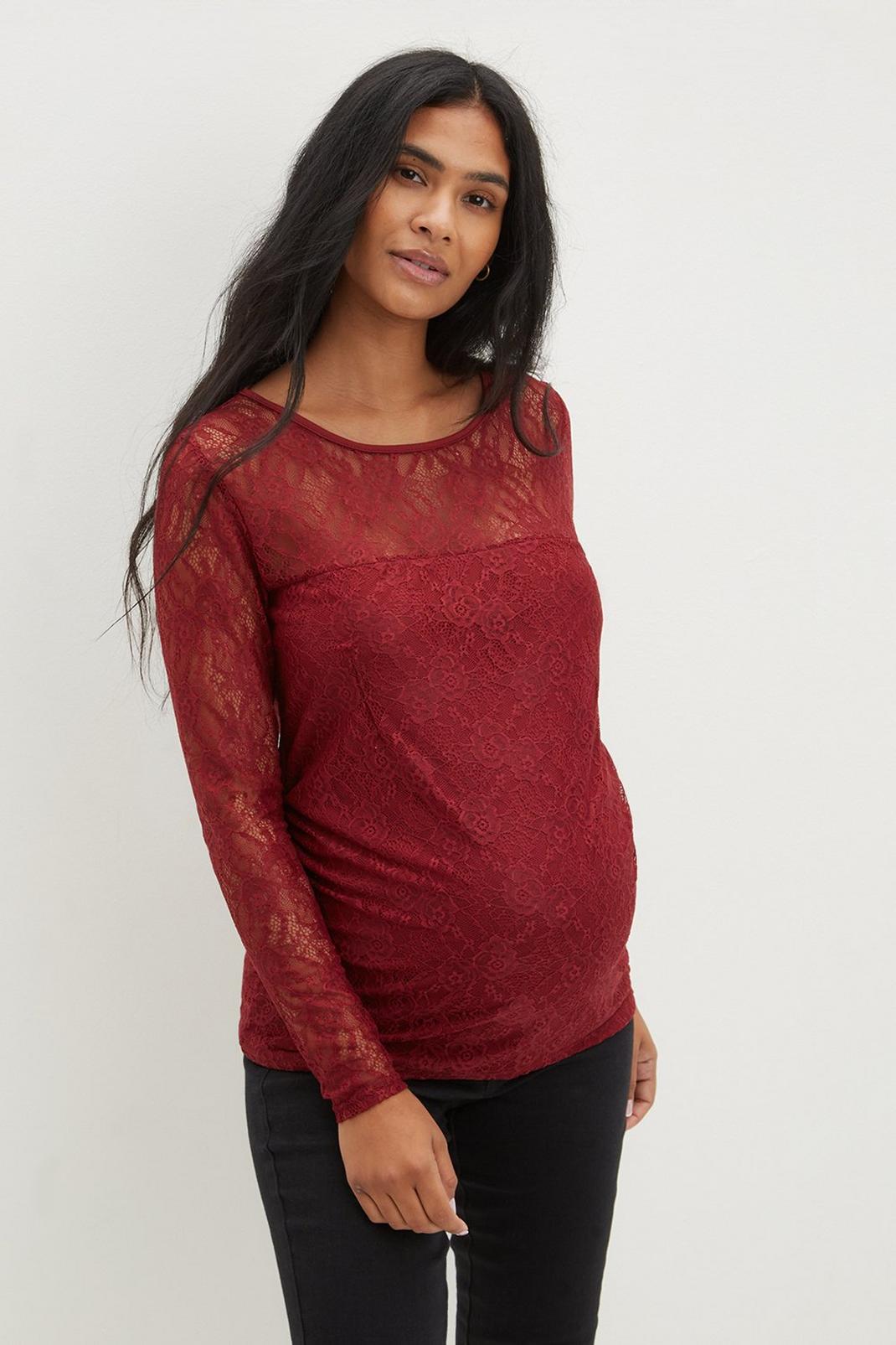 104 Maternity Berry Lace Long Sleeve Top image number 1
