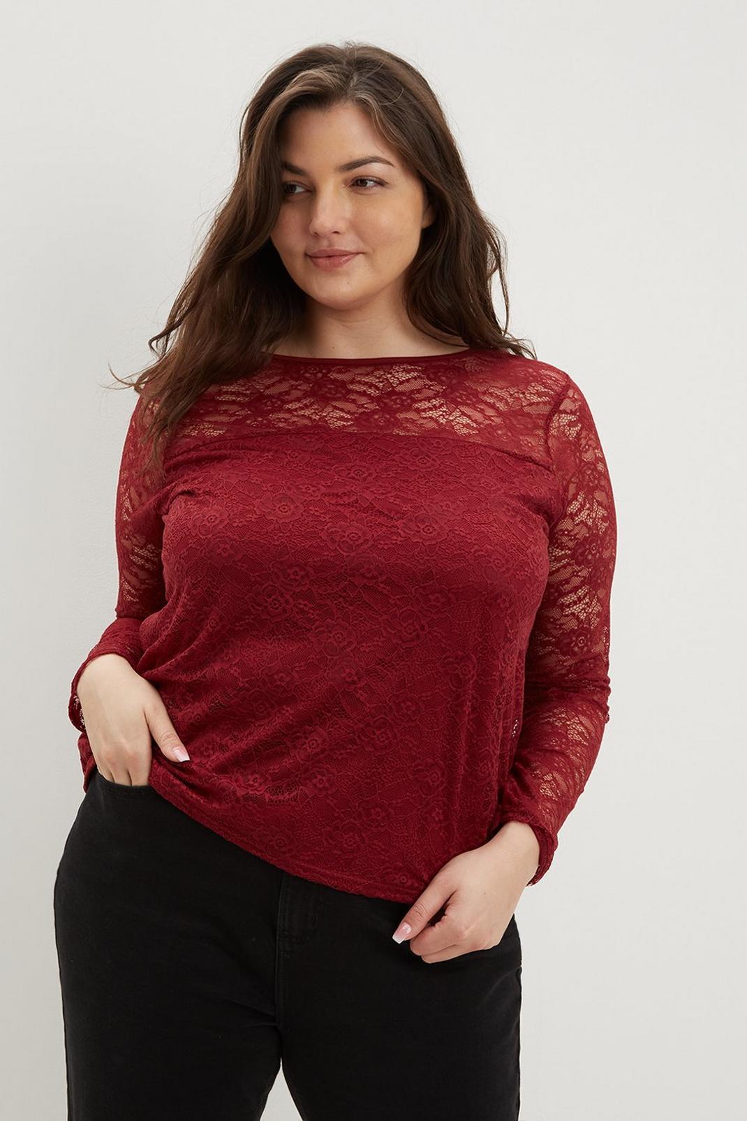 104 Curve Berry Lace Long Sleeve Top  image number 1
