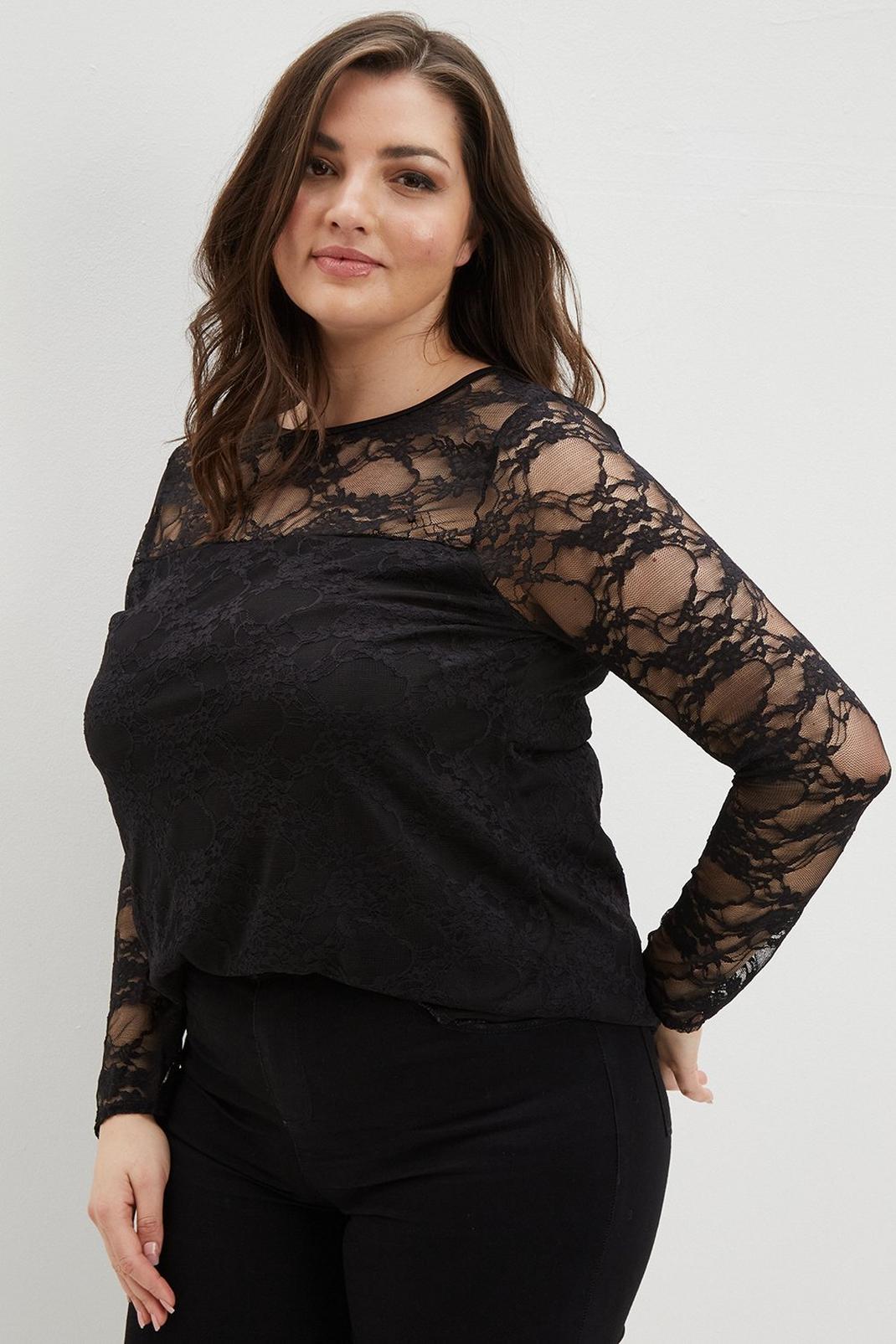 105 Curve Black Lace Long Sleeve Top  image number 1