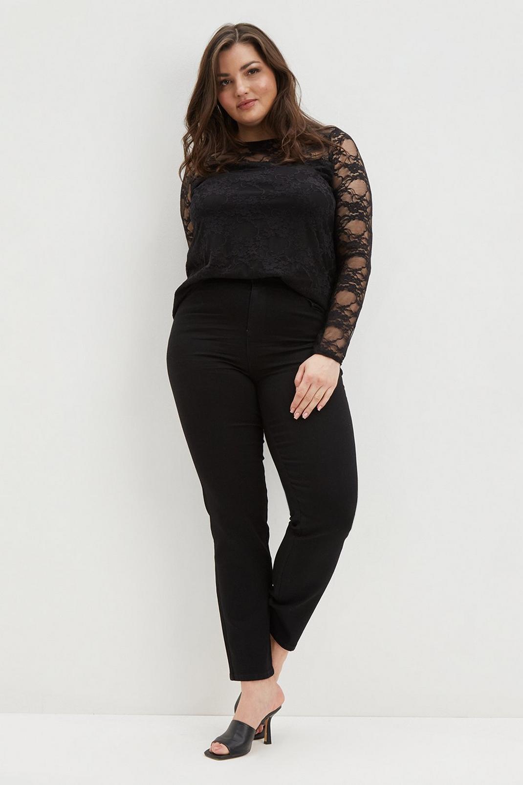 105 Curve Black Lace Long Sleeve Top  image number 2