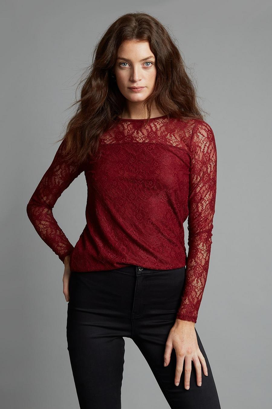 Tall Berry Long Sleeve Lace Top 