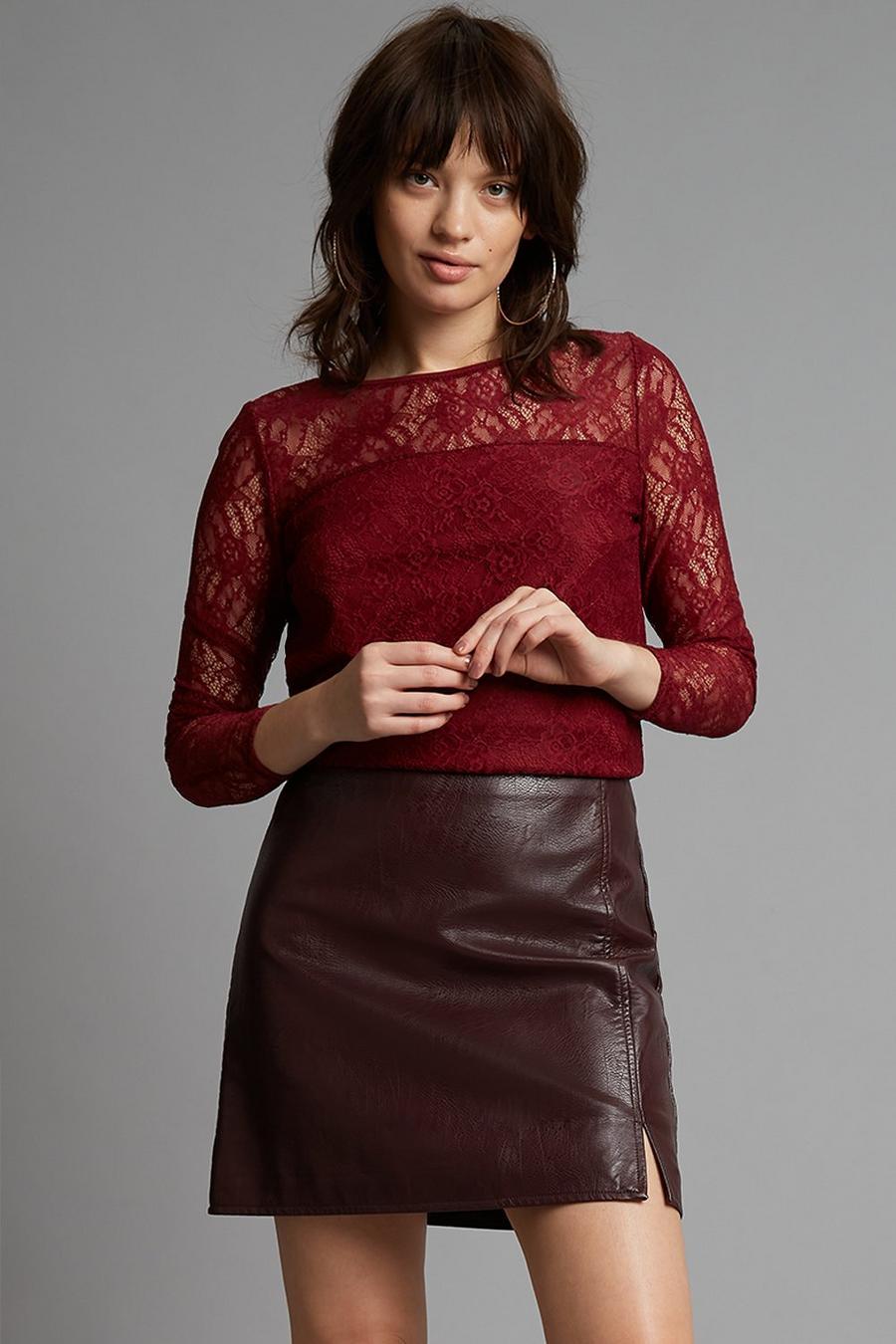 Petite Berry Lace Long Sleeve Top