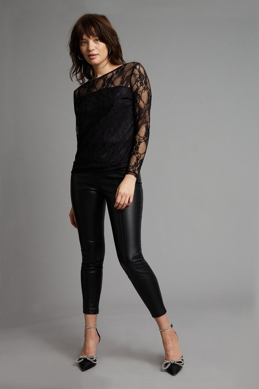 105 Petite Black Lace Long Sleeve Top image number 2