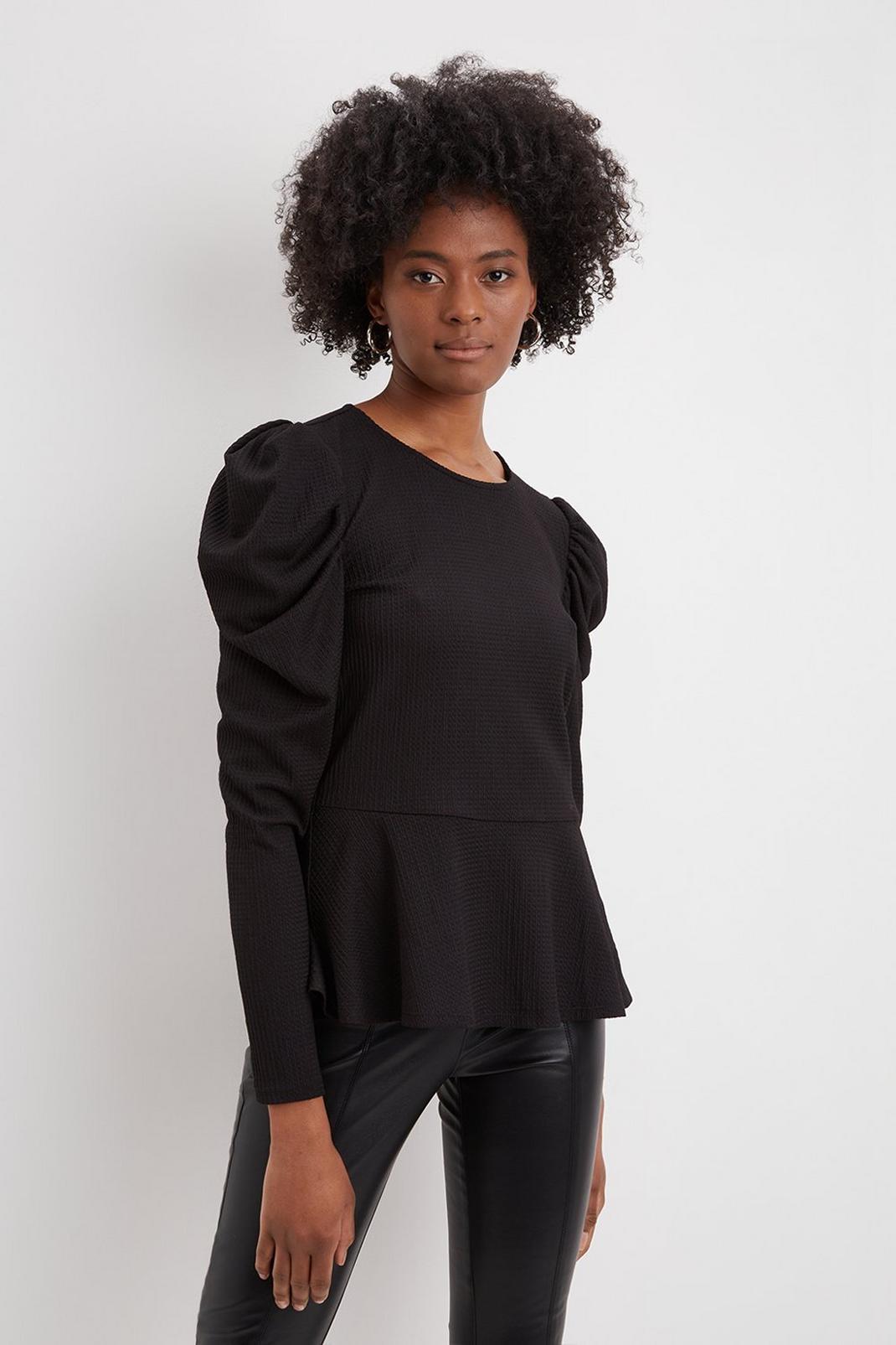 Tall Black Long Ruched Sleeve Top image number 1